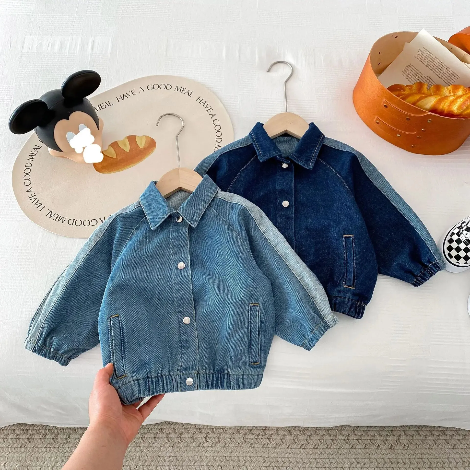 2024 Spring Autumn Kids Lapel Denim Coat Retro Girl Baby Jeans Boy Children Cardigan Long Sleeve Coat Loose Toodler Casual Pants