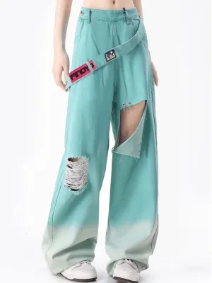 Amy Fashion - Dopamine Leisure Network Red Fried Street Age Reducing Gradient Spring and Autumn Denim Wide Leg Women's Jean