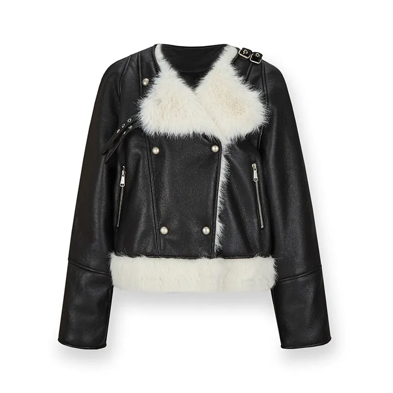 ARK Large Lapel Eco-friendly Fur Leather Coat