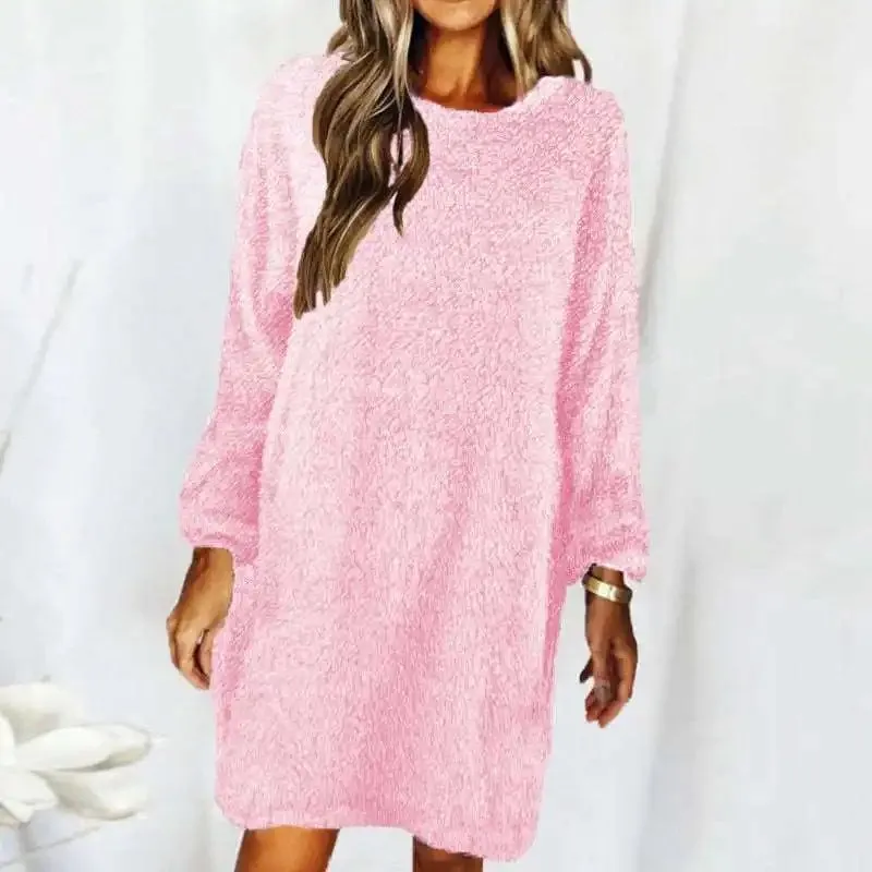 Autumn Winter Loose Long Sleeved Plush Dress