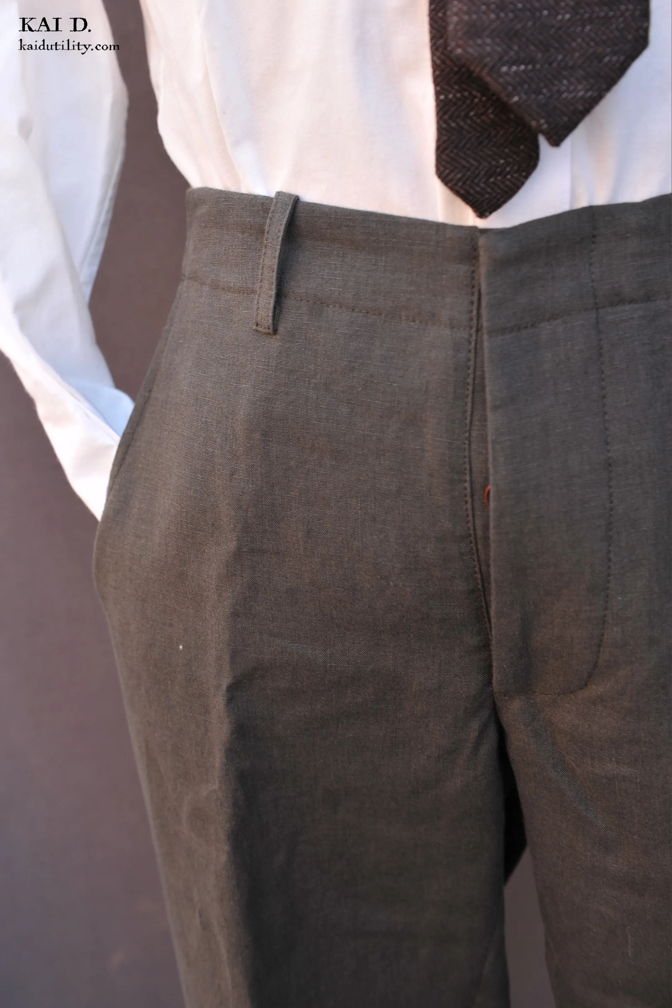 Belgian Linen Borough Pants - Officer Olive - 30, 32, 34, 36, 38