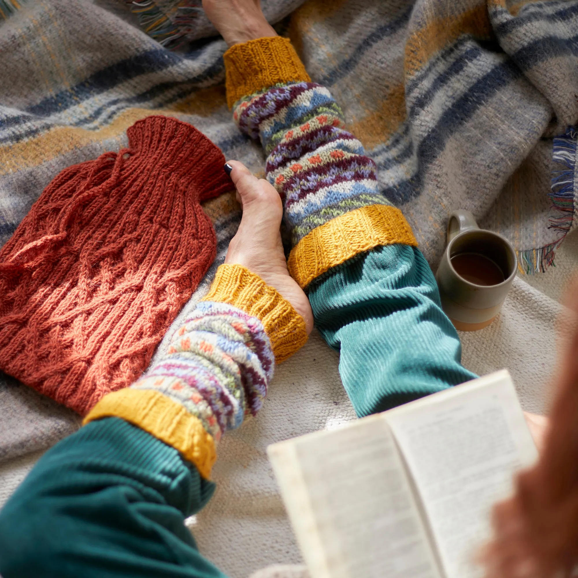 BHAWANA Fair Isle Handknit Waste Wool Legwarmers