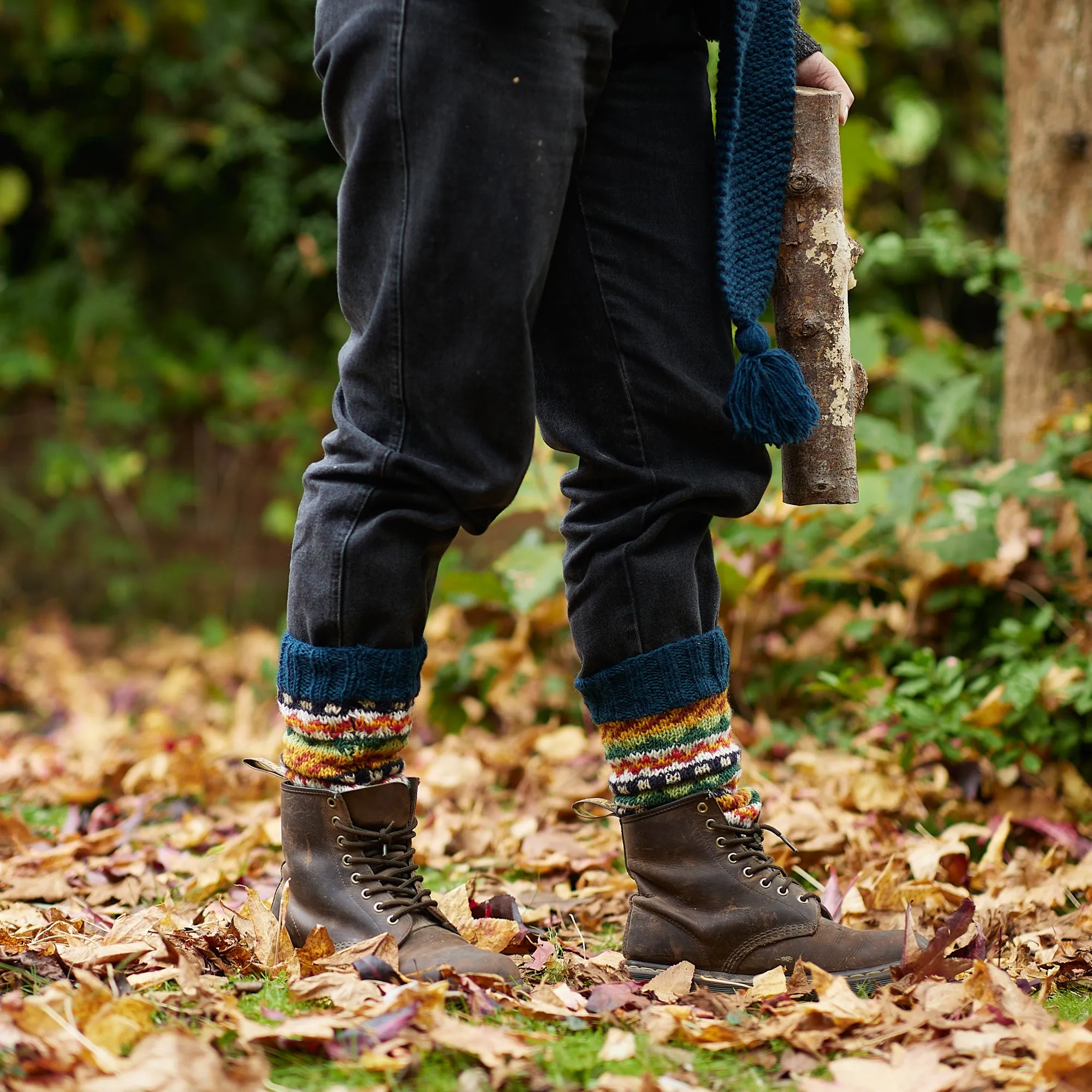 BHAWANA Fair Isle Handknit Waste Wool Legwarmers