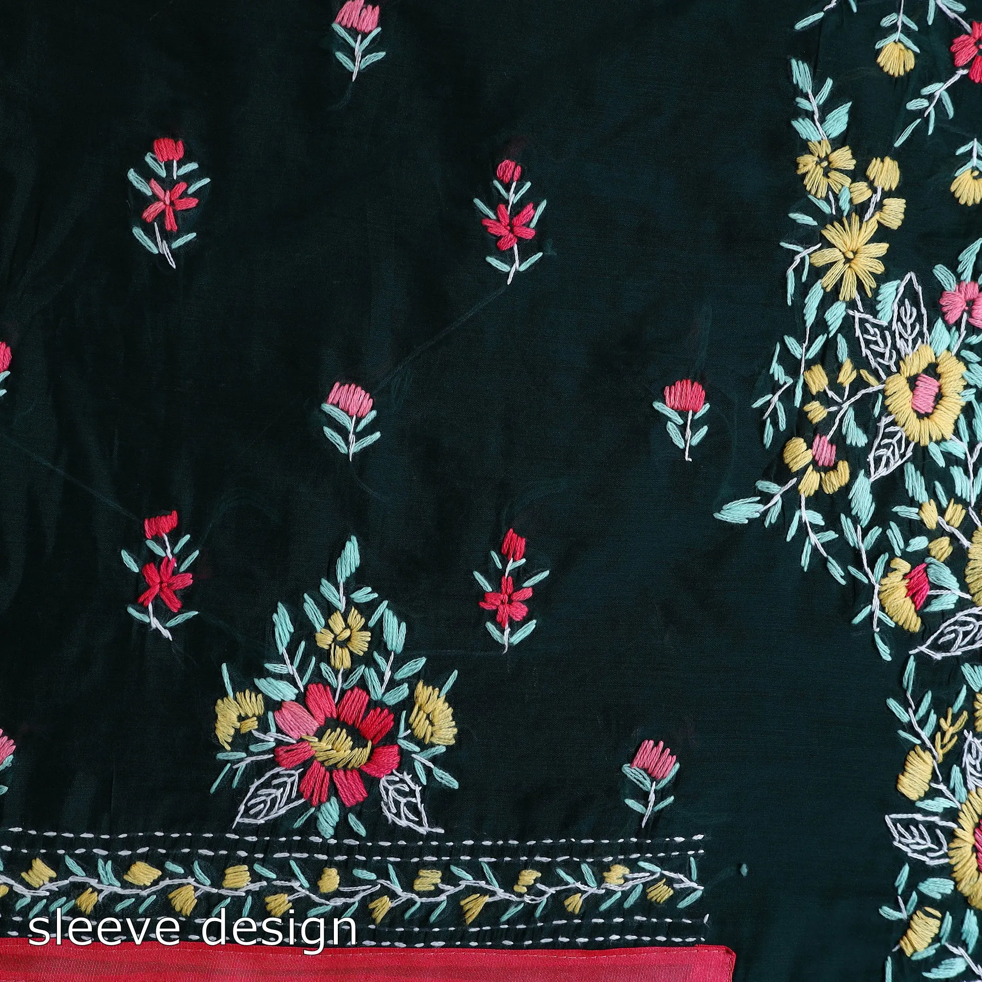 Black - 3pc Hand Embroidery Chanderi Silk Phulkari Dress Material 105