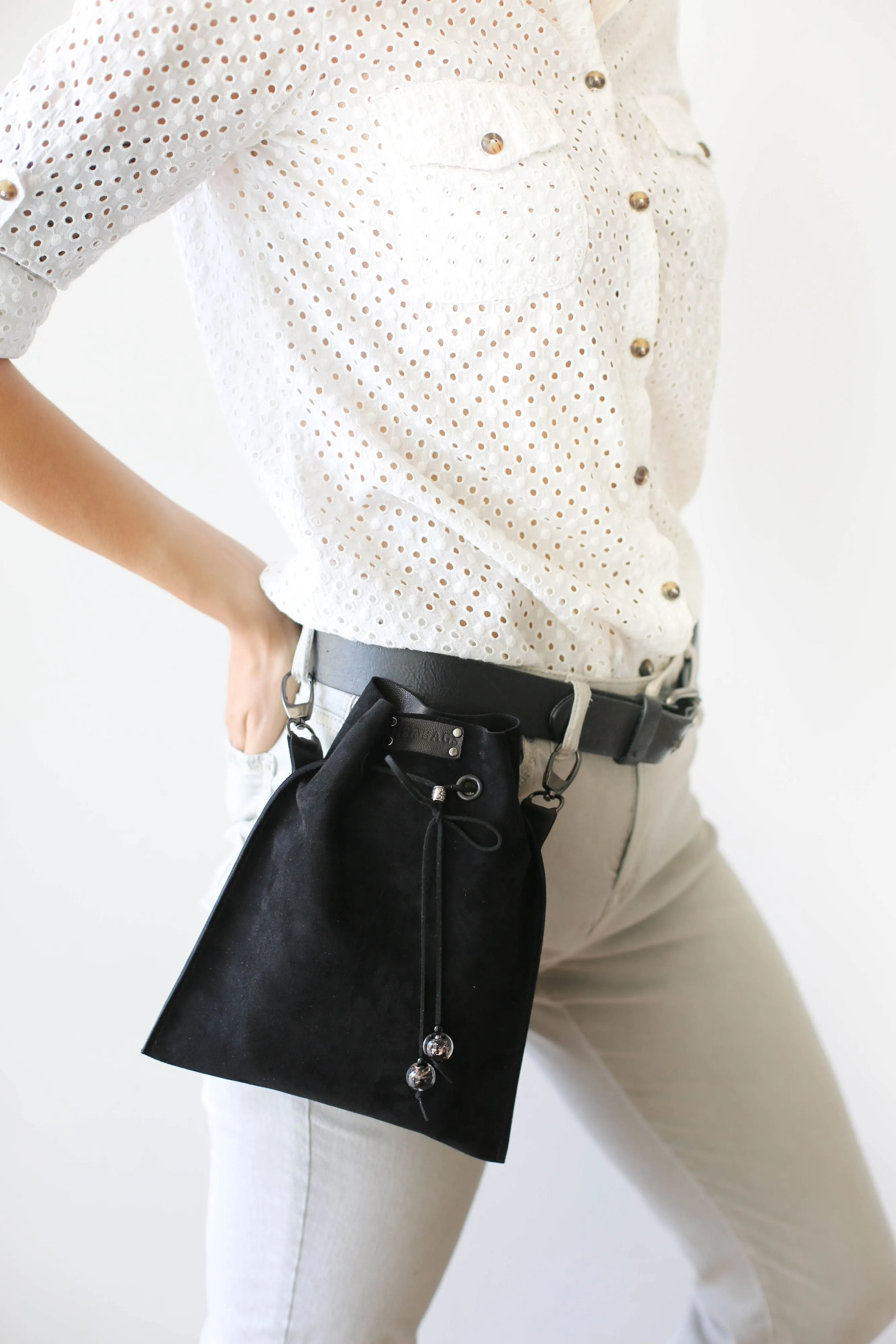 Black Suede Pouch Bag