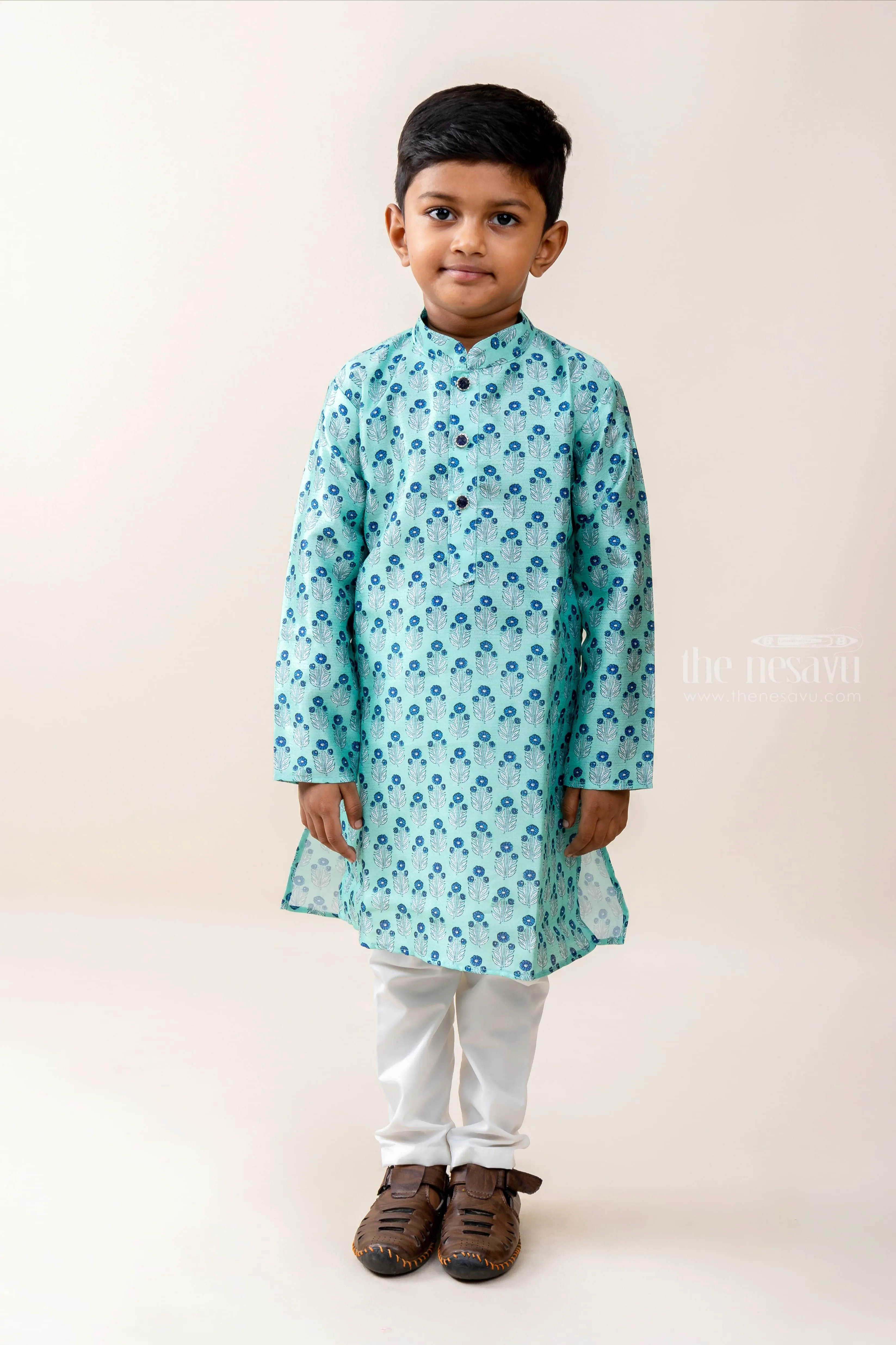 Blooming Floras - Pastel Blue Shirt And White Cotton Pant For Boys