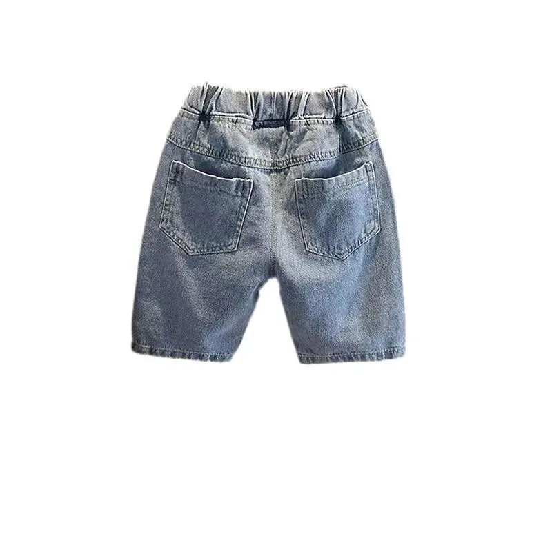 Boys Ripped Jeans Five Quarter Pants Children 2024 Summer Thin Children's Shorts Baby Korean Soft Outside Wear