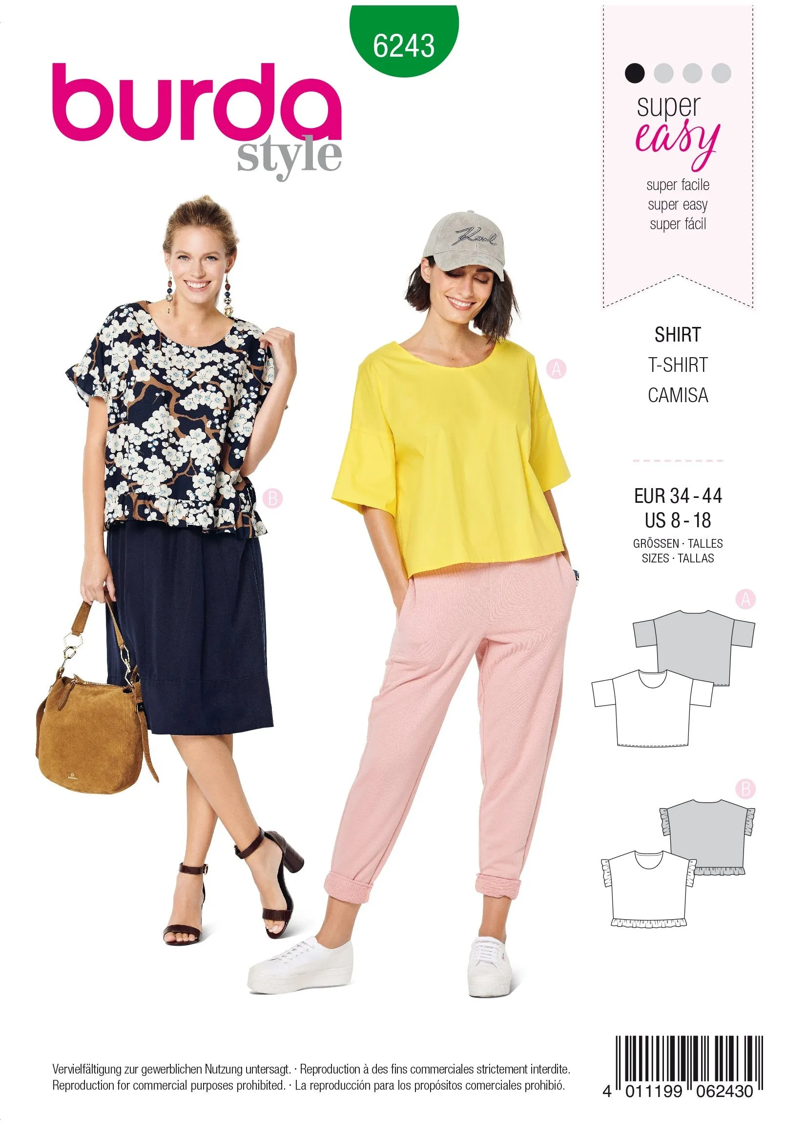 Burda Pattern 6243  Top – Round Neckline – 
Boxy Shape – Frills