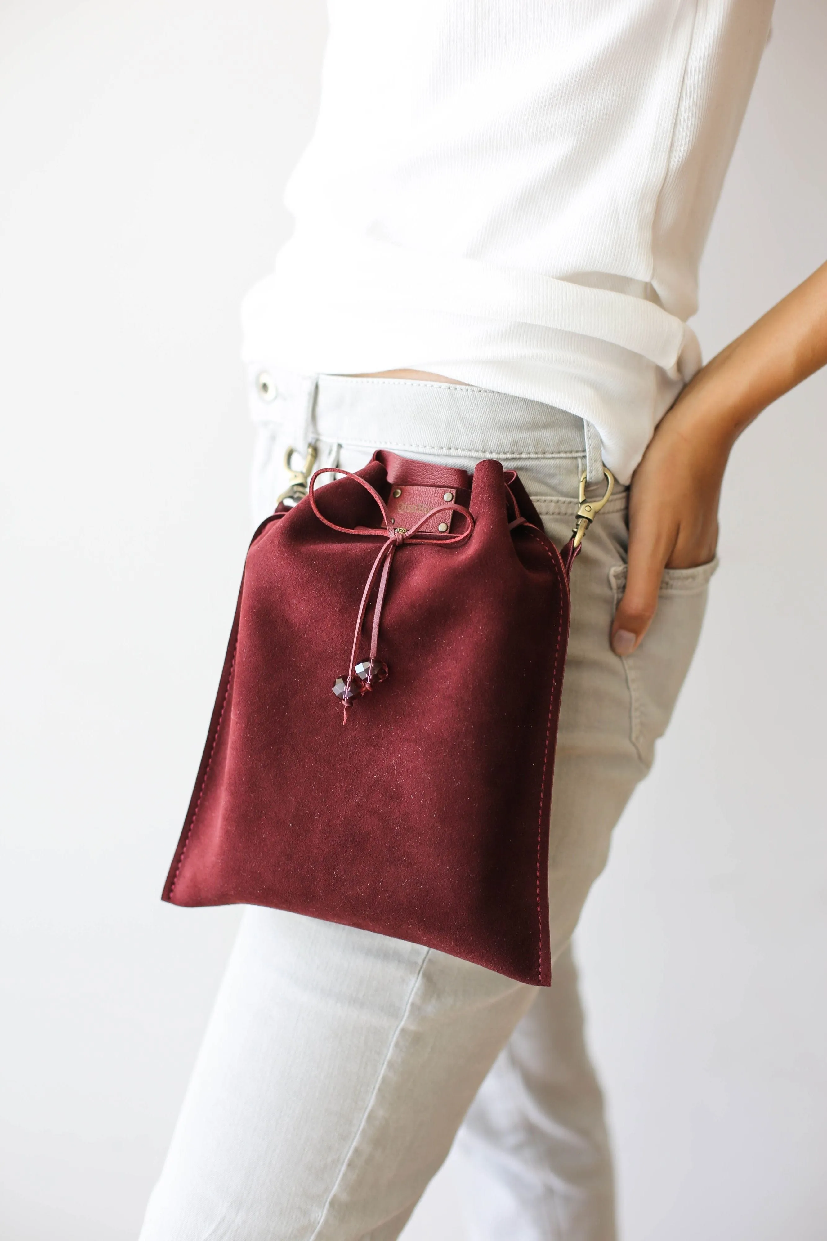 Burgundy Suede Pouch Bag