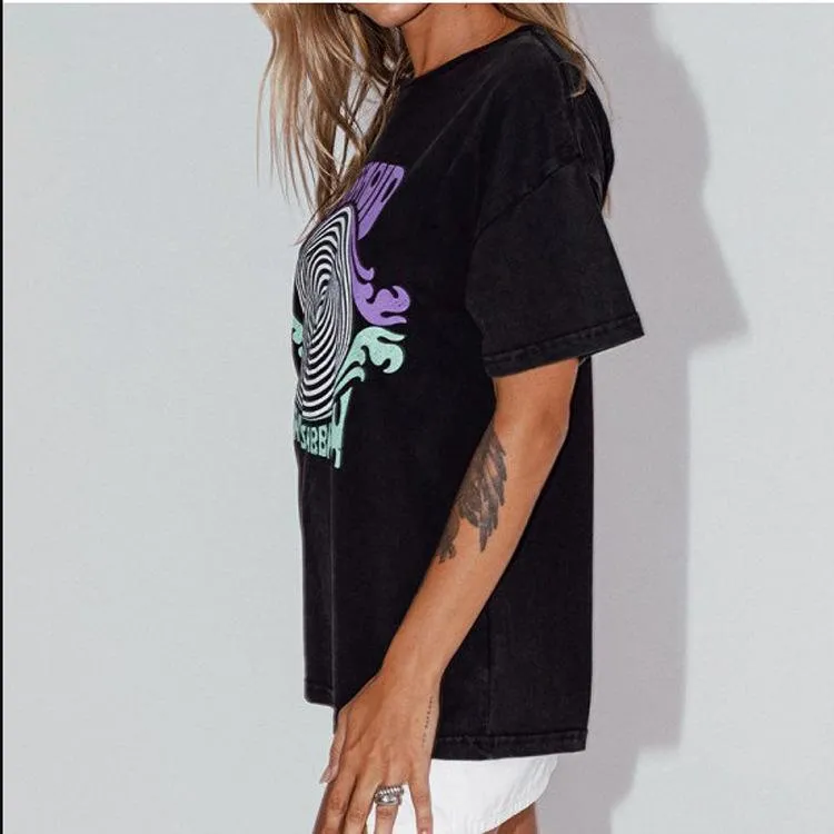 Casual round neck short sleeve printed pullover women's T-shirt