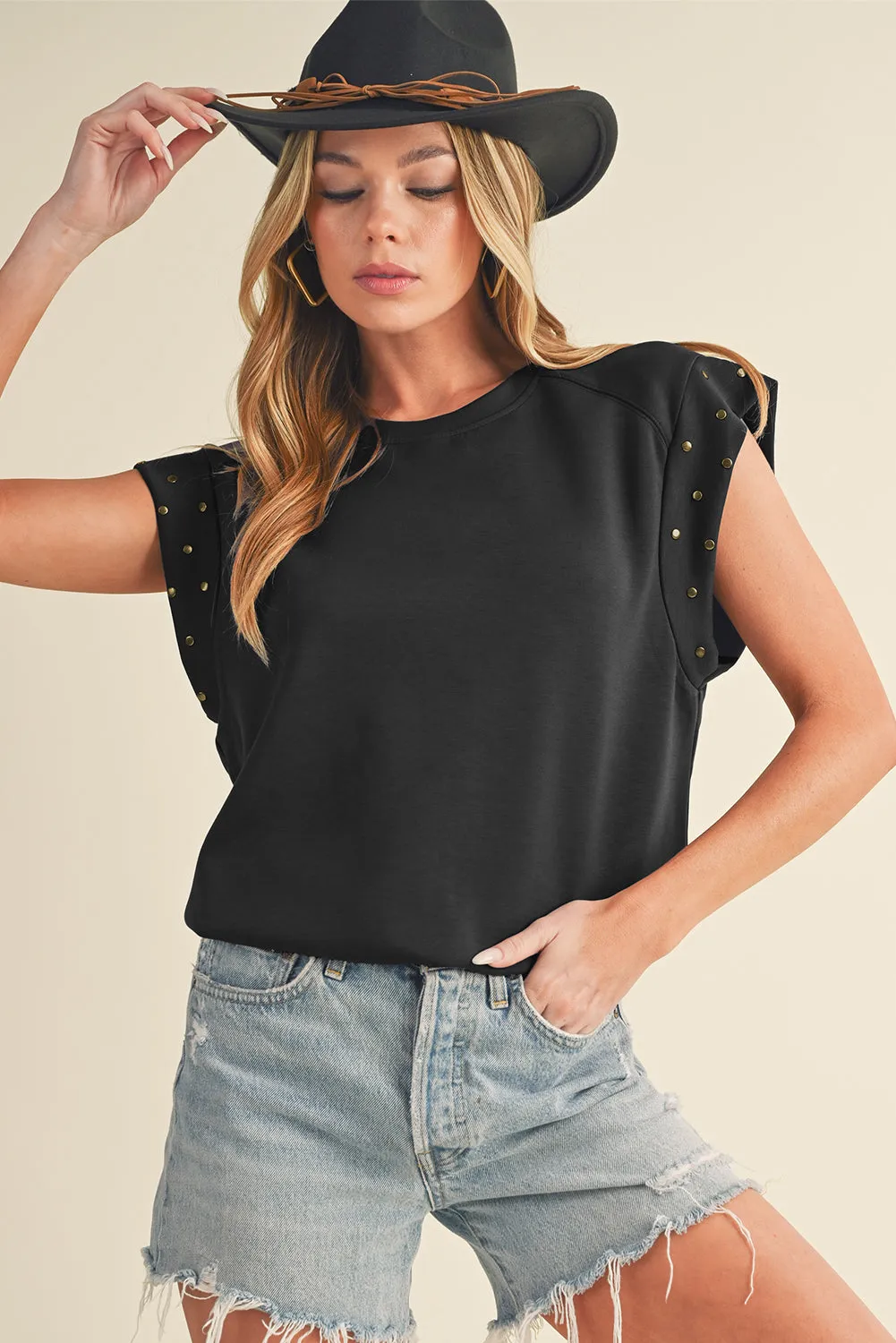 Dark Grey Casual Studded Round Neck T Shirt