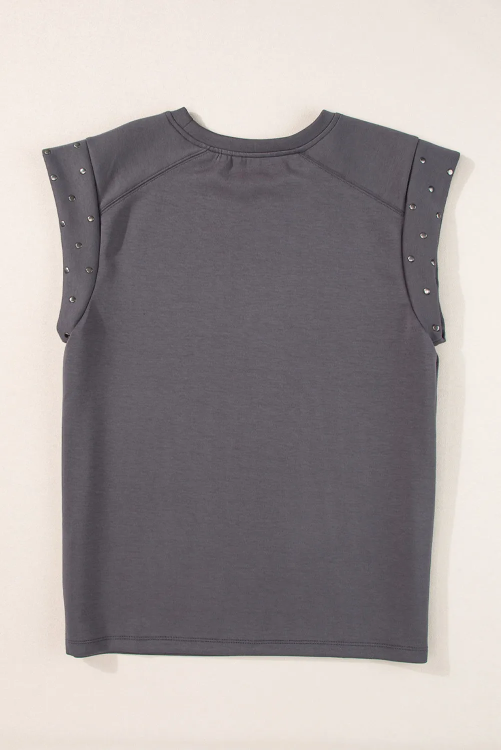 Dark Grey Casual Studded Round Neck T Shirt