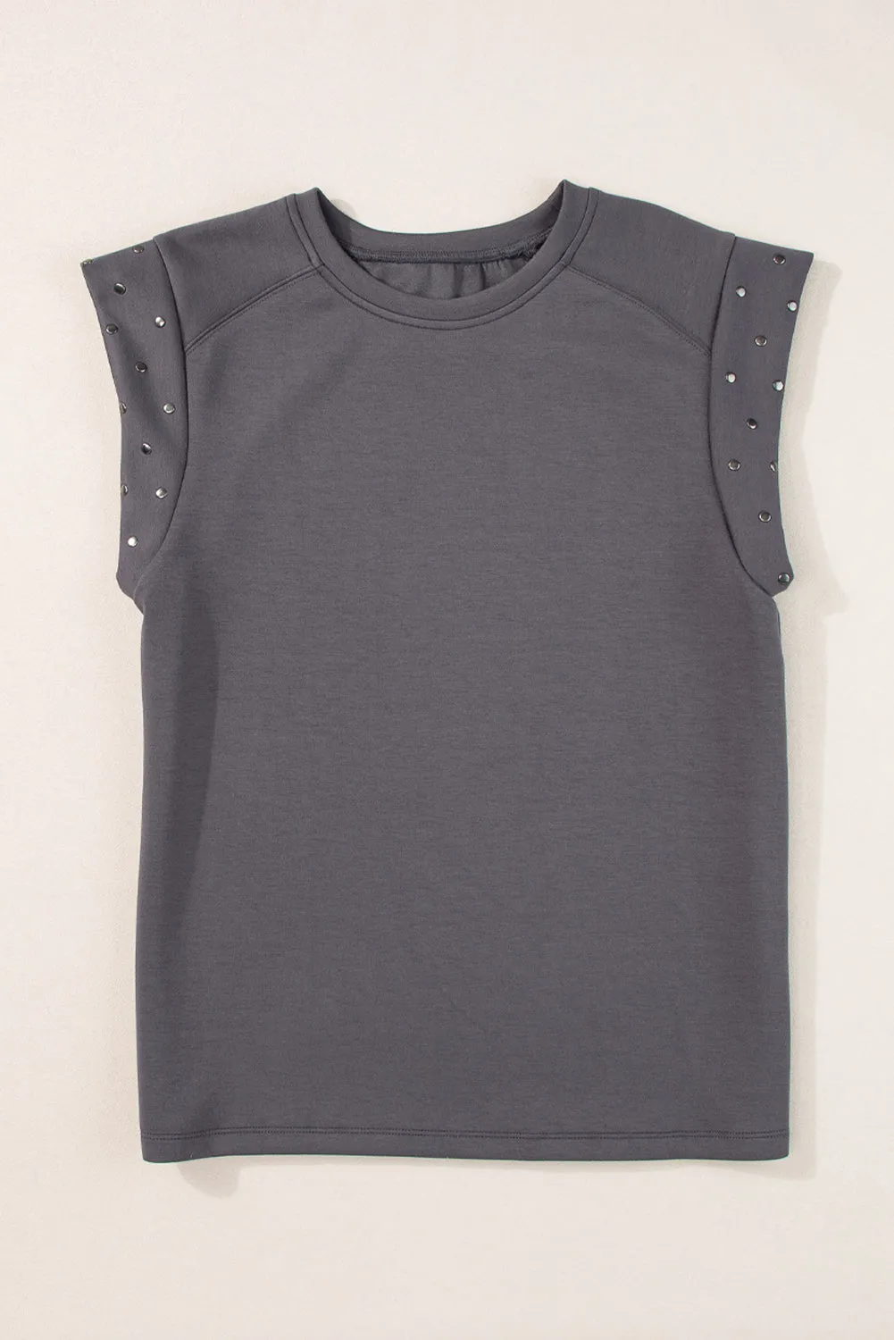 Dark Grey Casual Studded Round Neck T Shirt