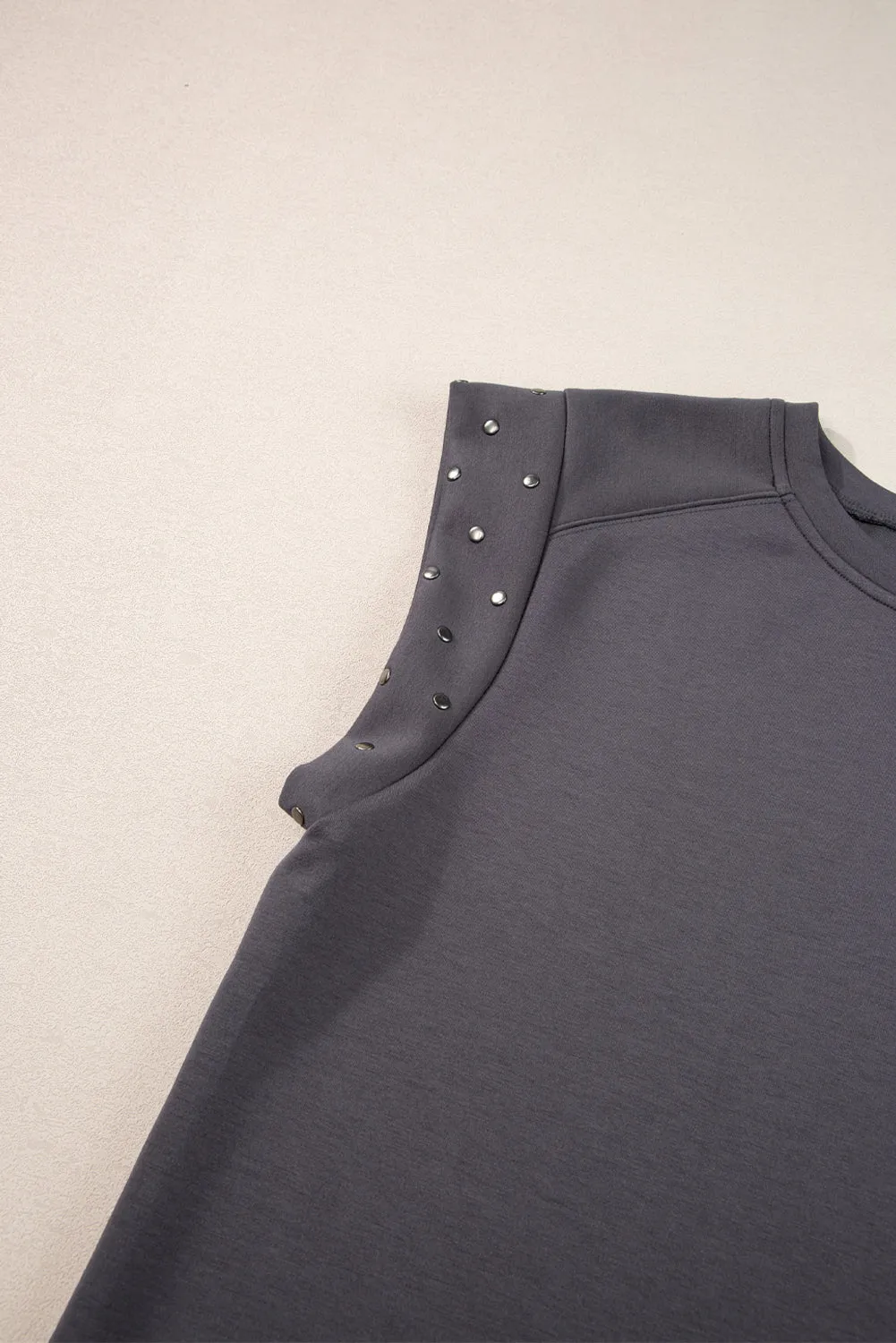 Dark Grey Casual Studded Round Neck T Shirt