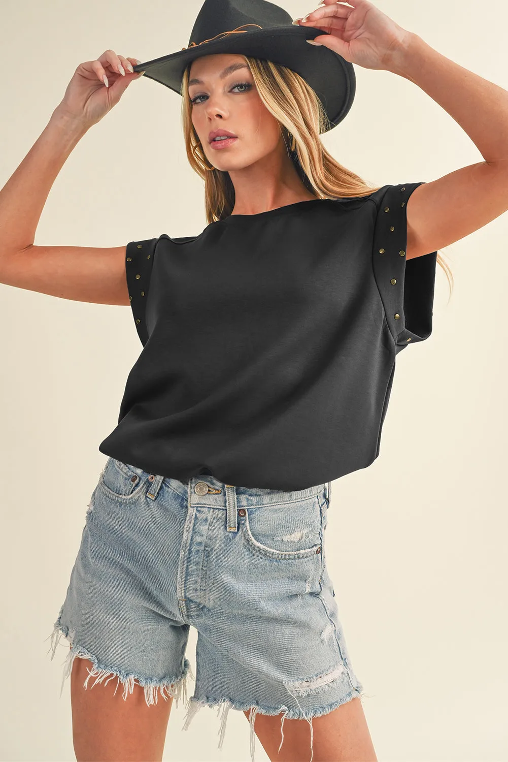 Dark Grey Casual Studded Round Neck T Shirt