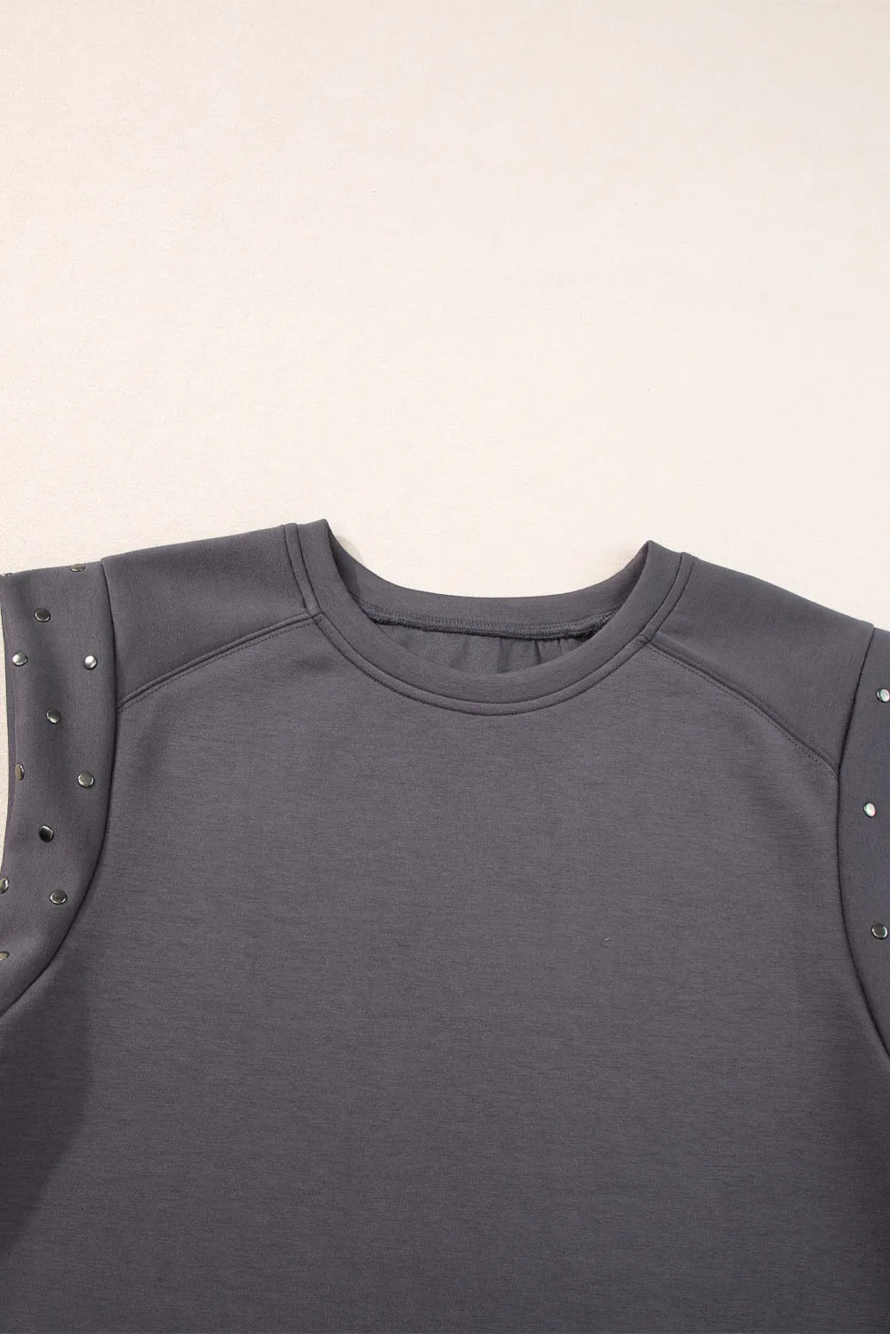 Dark Grey Casual Studded Round Neck T Shirt