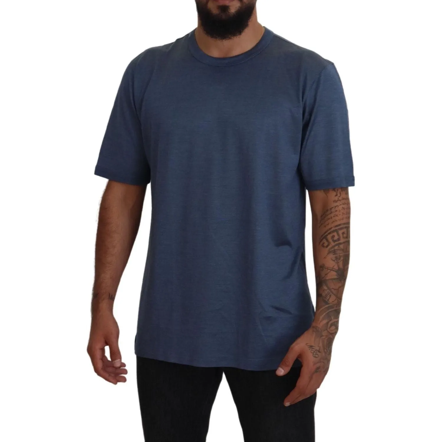 Dolce & Gabbana Silken Blue Crewneck Tee – A Touch of Elegance