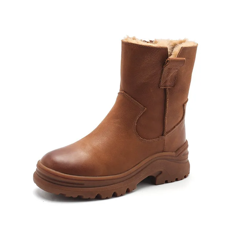 Dwarves Leather Short Boots Snow Boots Have Fleece Lined for Cold Winter in Black/Brown