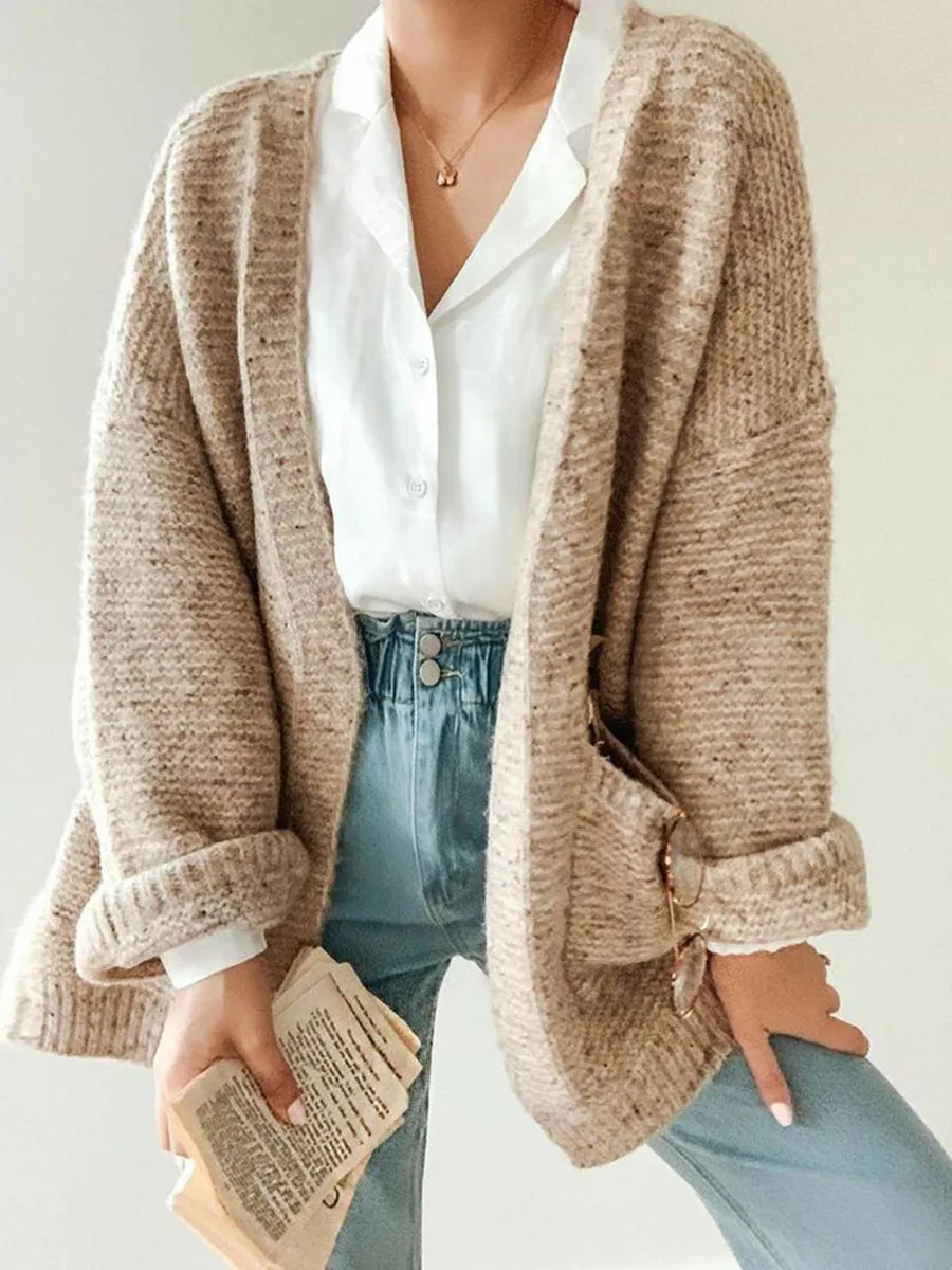 Fashion Casual Loose Pocket Long Sleeve Solid Color Sweater