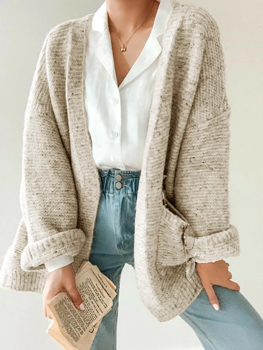 Fashion Casual Loose Pocket Long Sleeve Solid Color Sweater