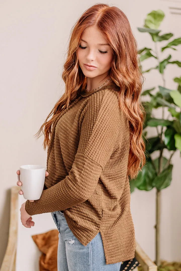 For The Moment Waffle Knit Top | Camel