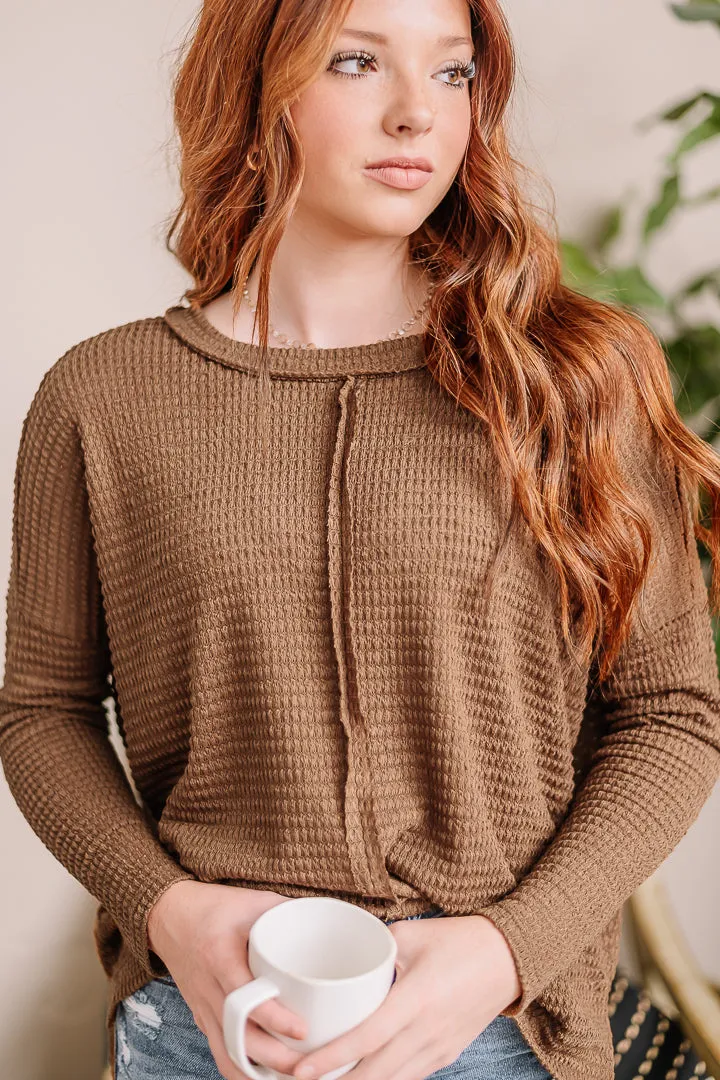 For The Moment Waffle Knit Top | Camel