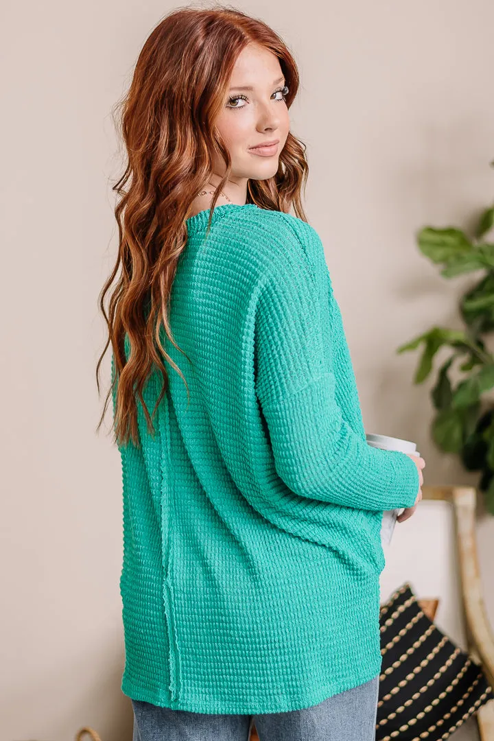 For The Moment Waffle Knit Top | Turquoise