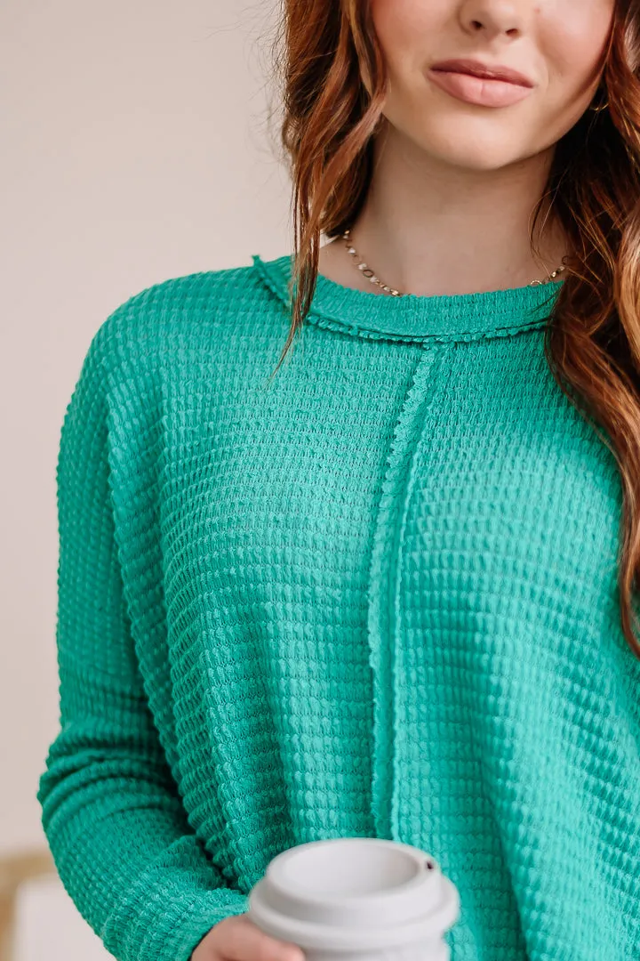 For The Moment Waffle Knit Top | Turquoise