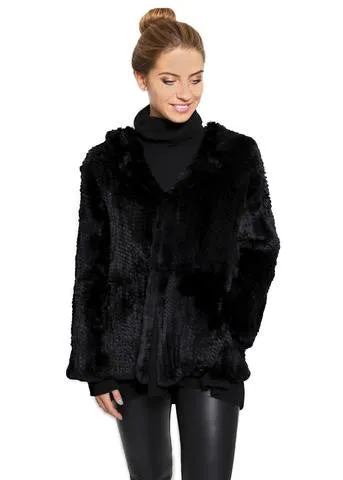 Fur 5 Eight Knitted Real Rex Rabbit Fur Hooded Jacket