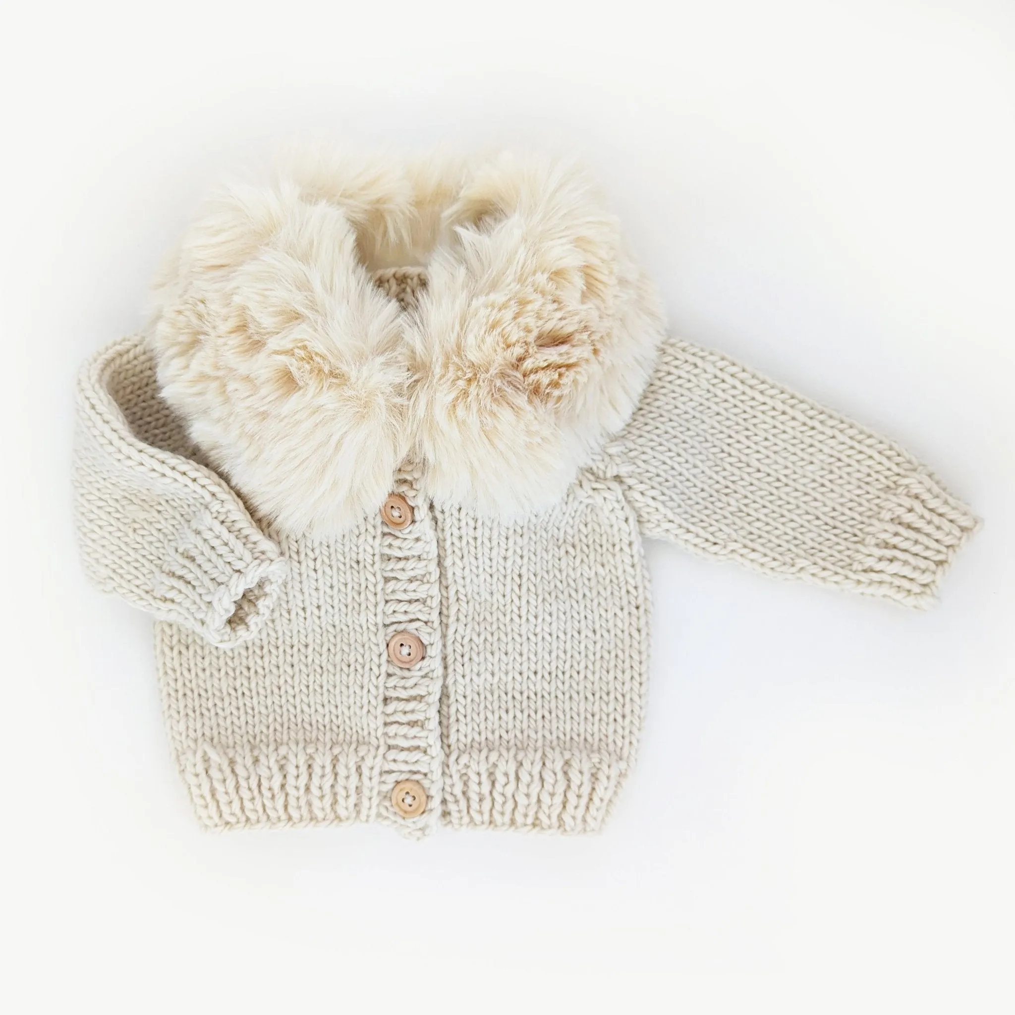 Fur Collar Natural Cardigan Sweater for Baby & Toddler