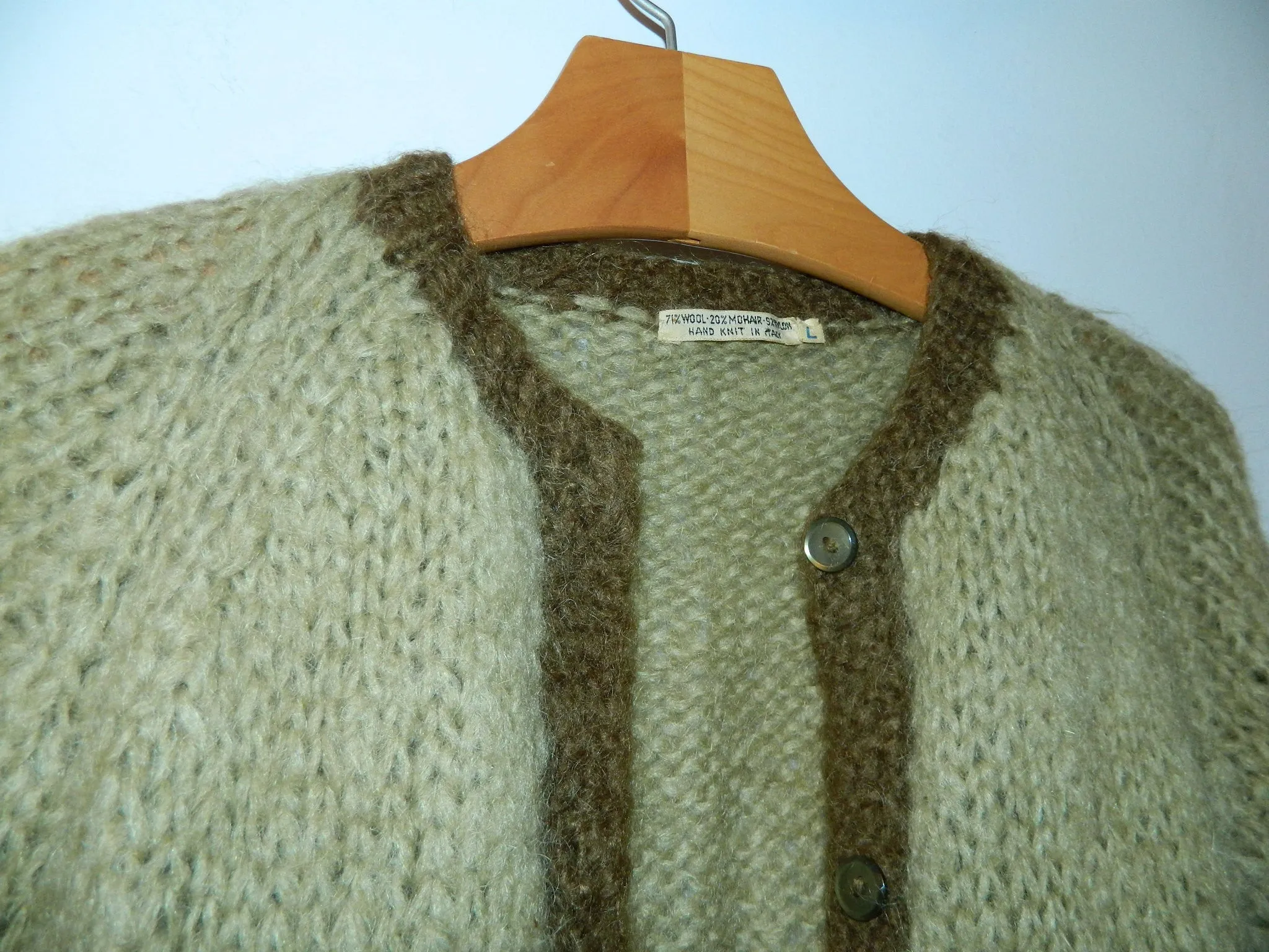 hand knit Italian mohair cardigan sweater 1960s green OS cozy chic