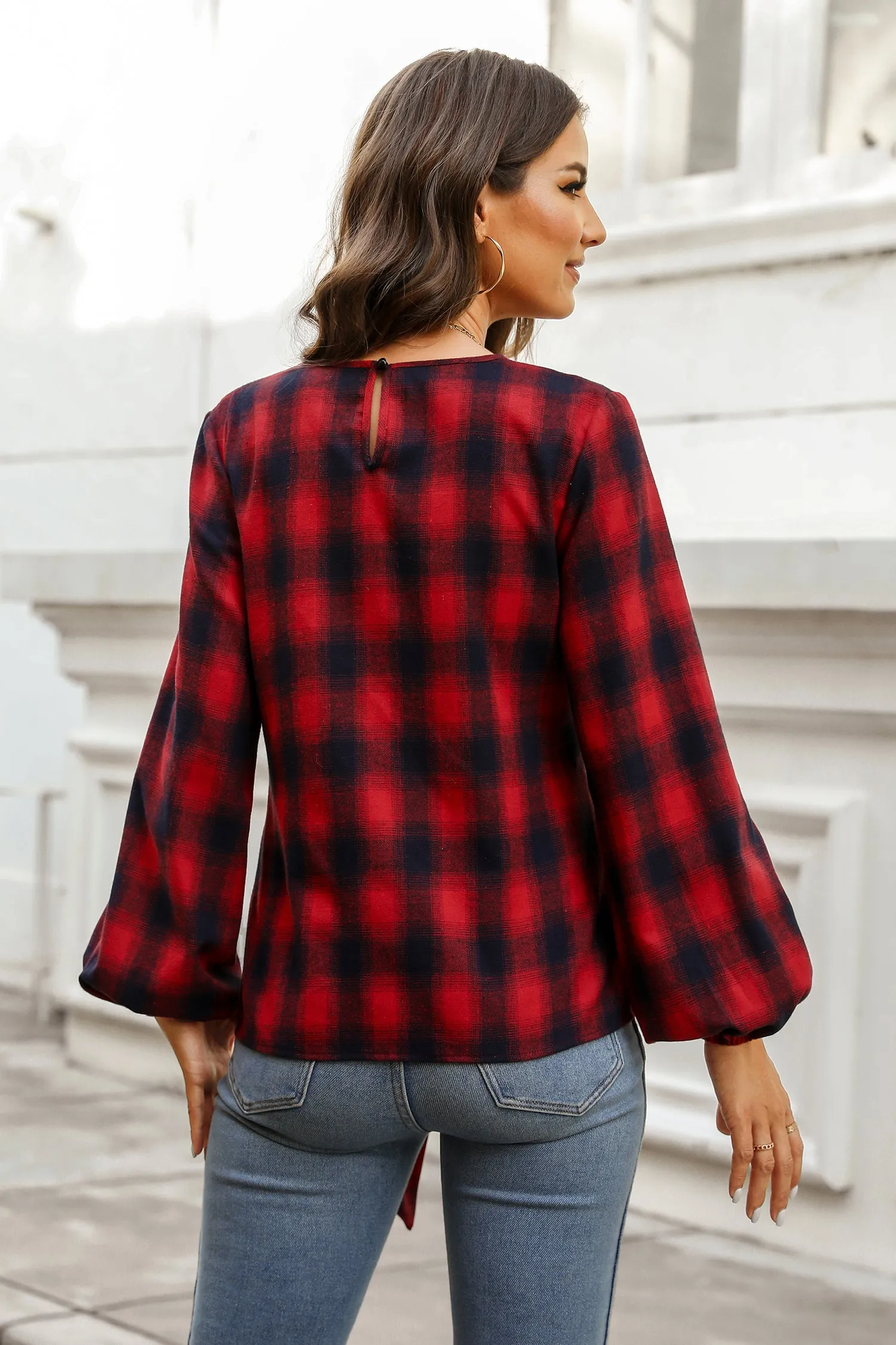 Helah Belted Buffalo Plaid Top