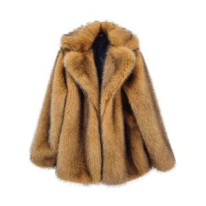 Large Lapel Buttonless Faux Fur Coat - Final Sale