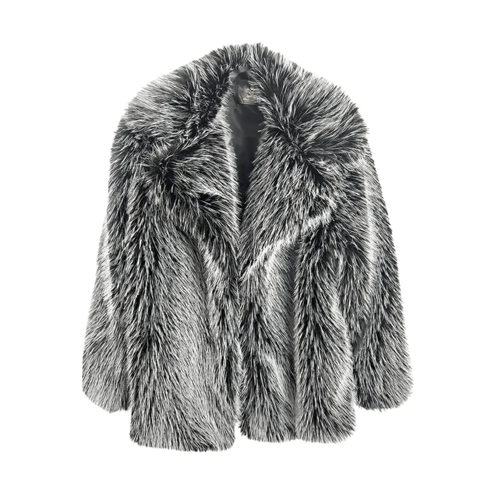 Large Lapel Buttonless Faux Fur Coat - Final Sale