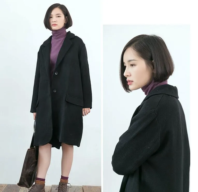 Loose Style Long Sleeve Pocket Women Coat