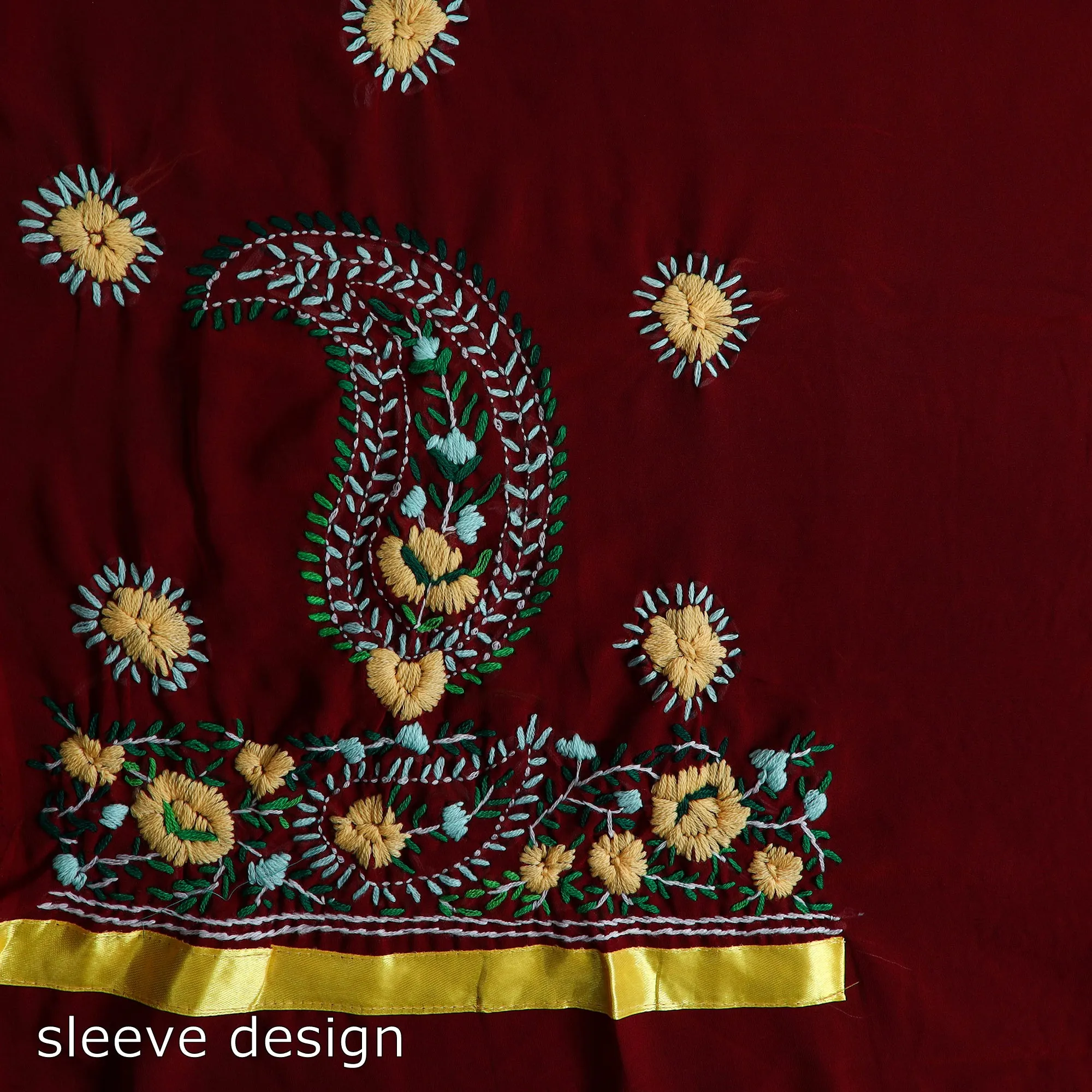 Maroon - 3pc Hand Embroidery Georgette Phulkari Dress Material 36