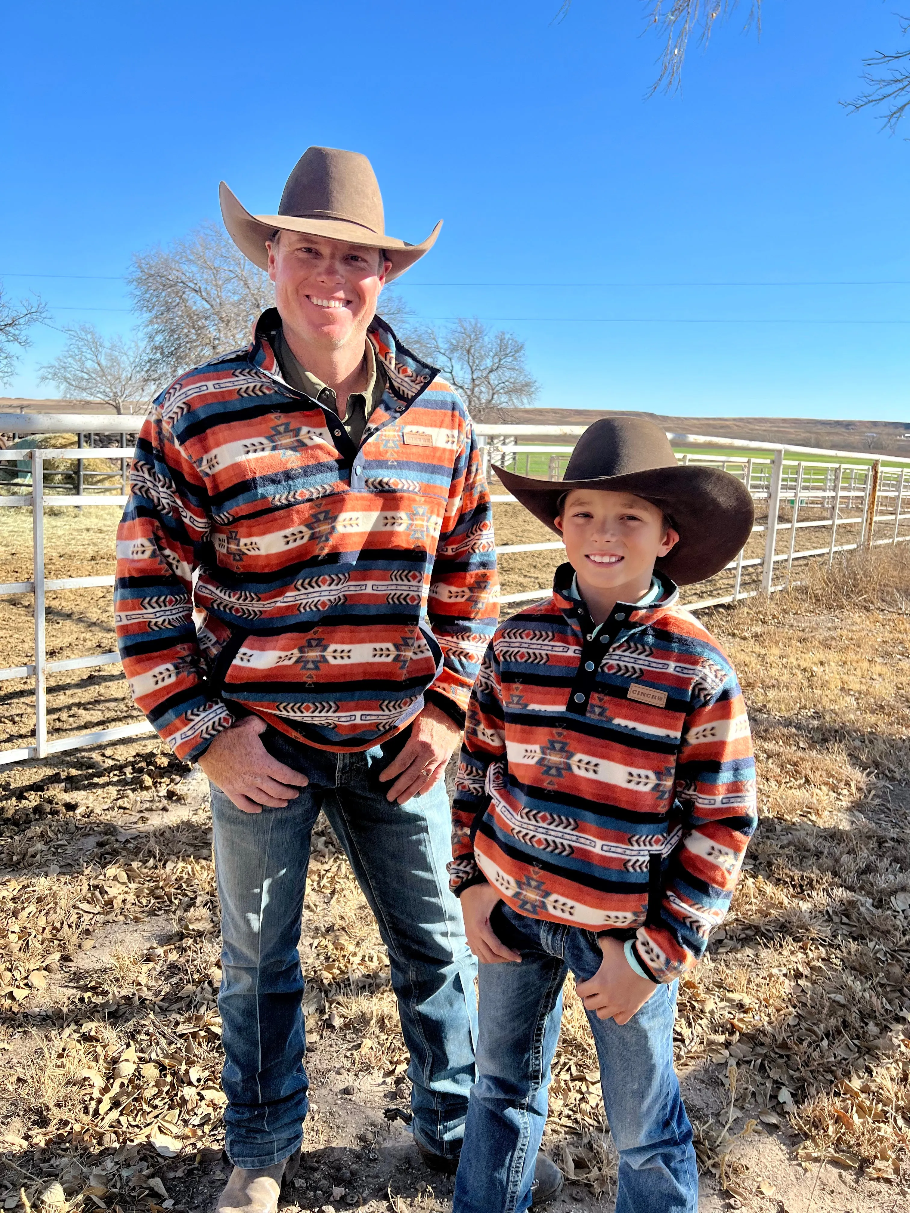 Men's Orange Aztec Polar Fleece Pullover by Cinch