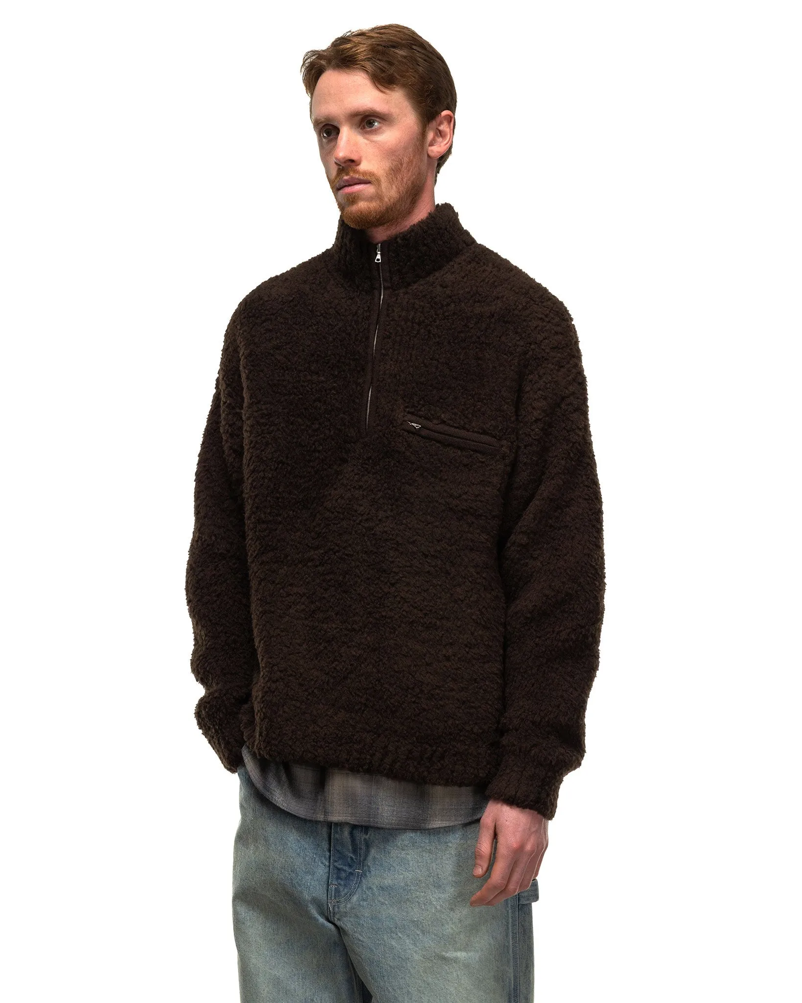 Merino Wool Boa Knit Half Zip P/O Dark Brown