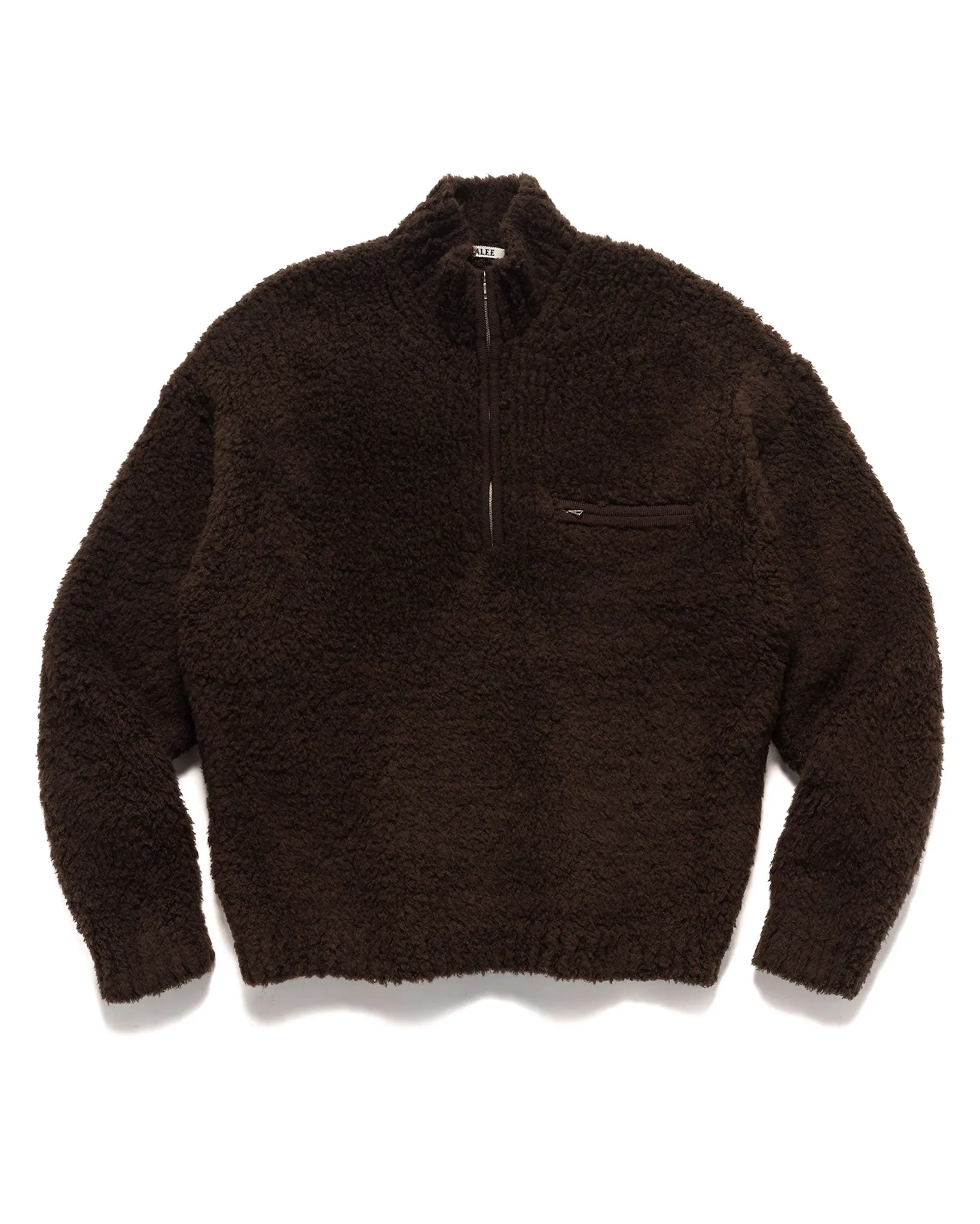 Merino Wool Boa Knit Half Zip P/O Dark Brown