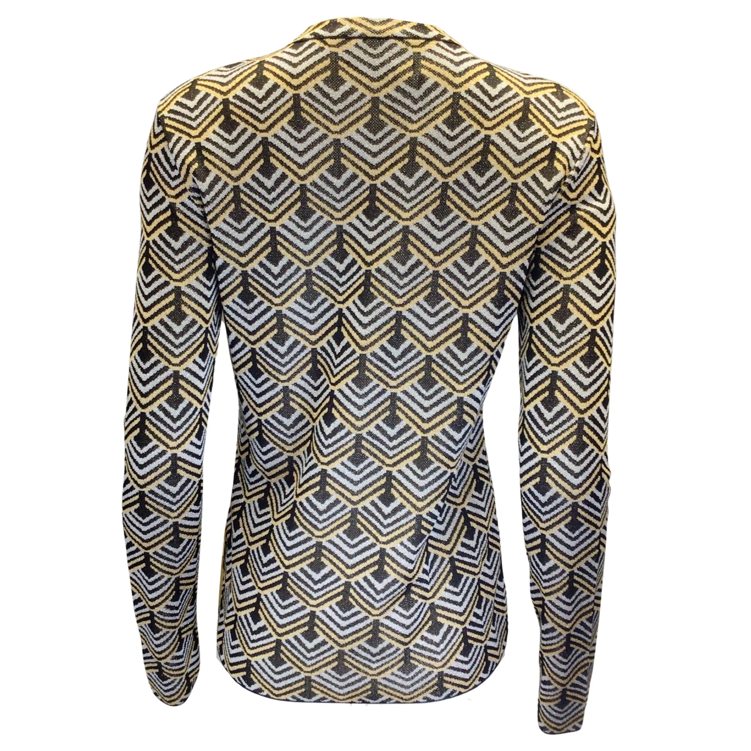 Paco Rabanne Gold / Black / Silver Metallic Geometric Patterned Knit Cardigan Sweater