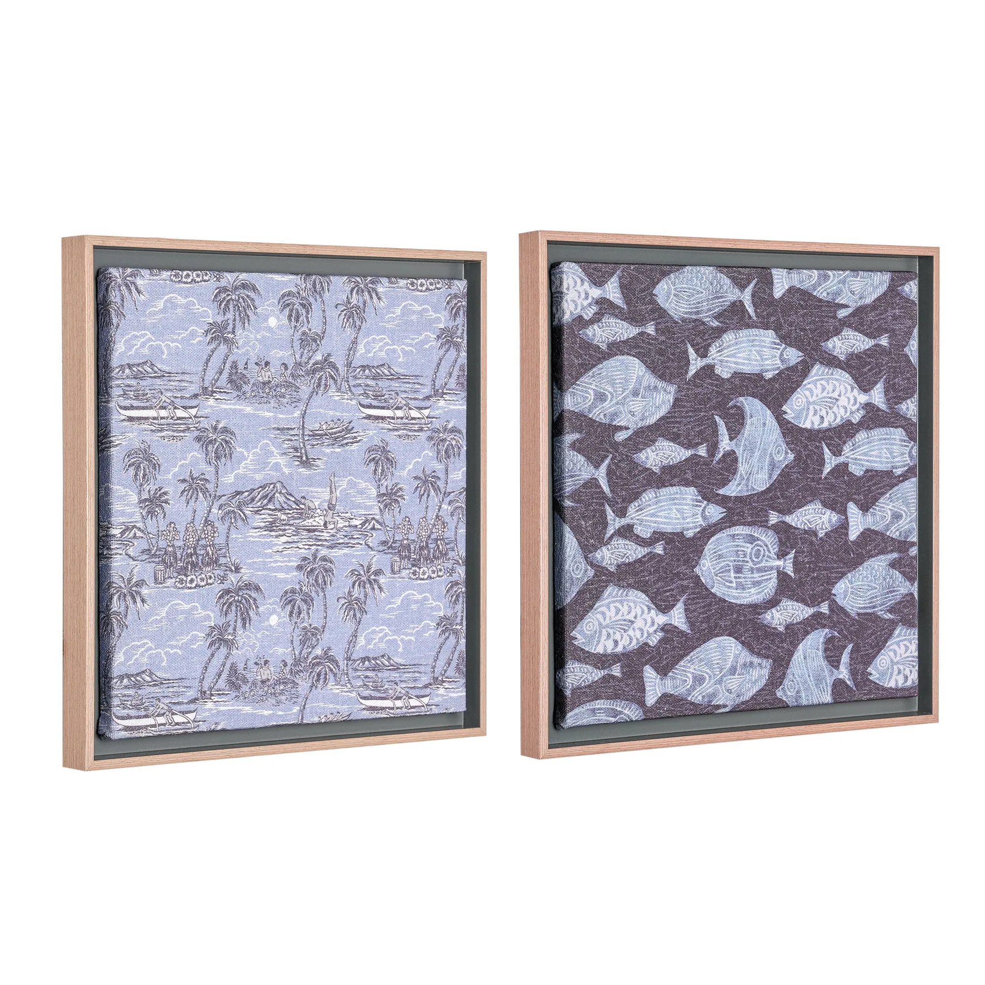 Reyn Spooner Framed Floated Tropical Blue Fish Floated Printed Linen Wall Art Set of 2