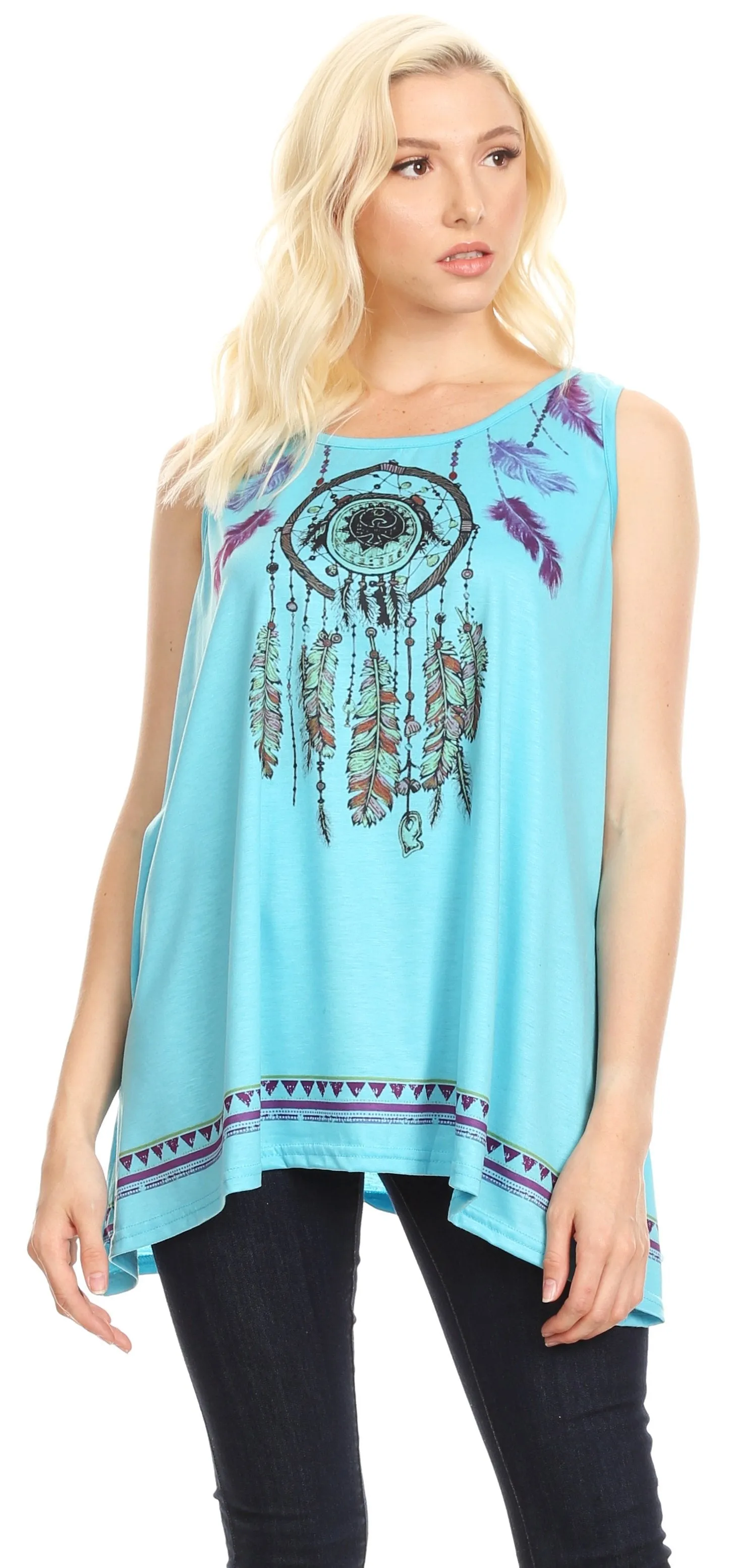 Sakkas Lucia Womens Summer Sleeveless Casual Tank Top Bohemian Print Soft Jersey