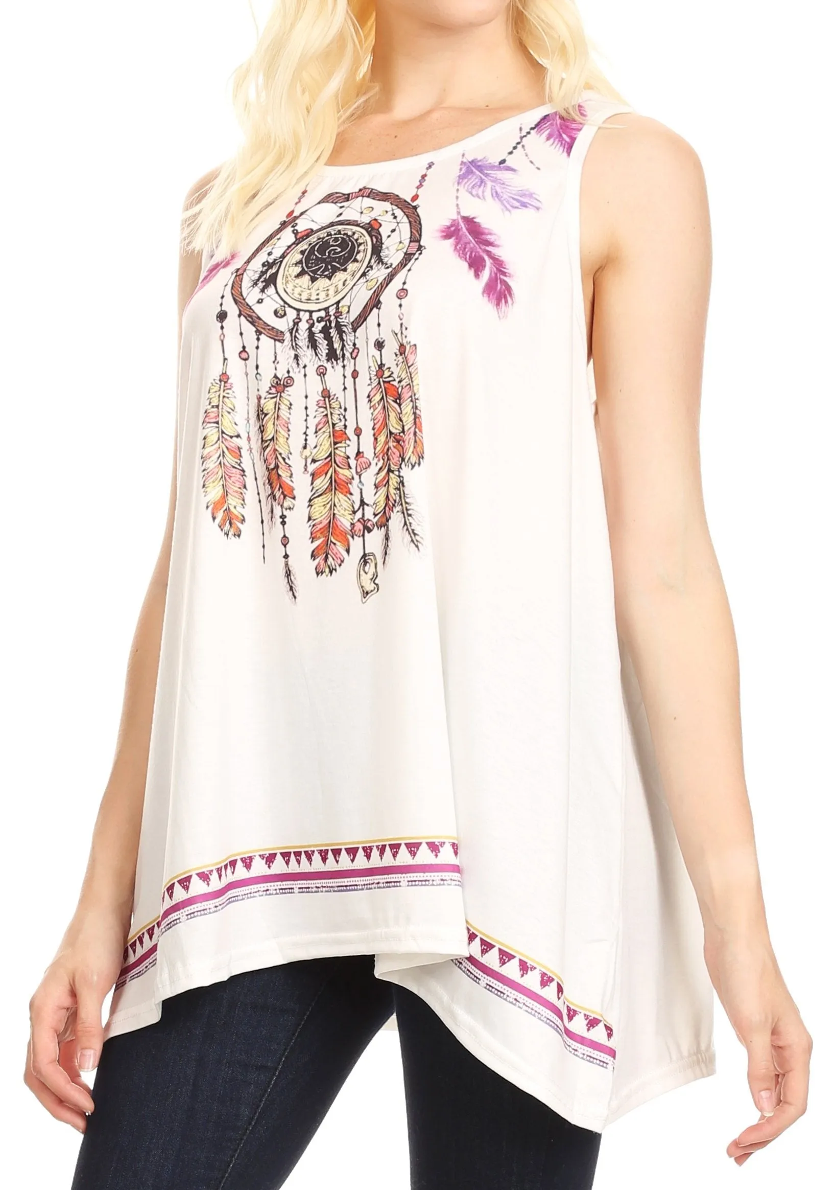 Sakkas Lucia Womens Summer Sleeveless Casual Tank Top Bohemian Print Soft Jersey