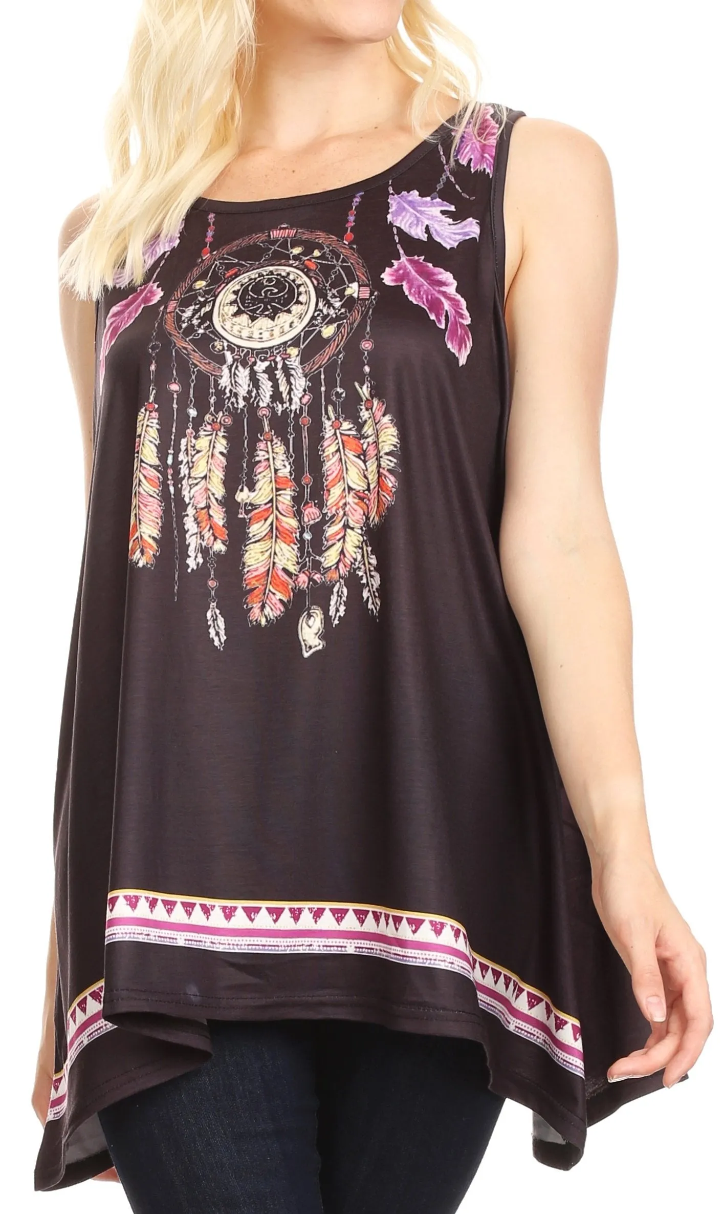 Sakkas Lucia Womens Summer Sleeveless Casual Tank Top Bohemian Print Soft Jersey