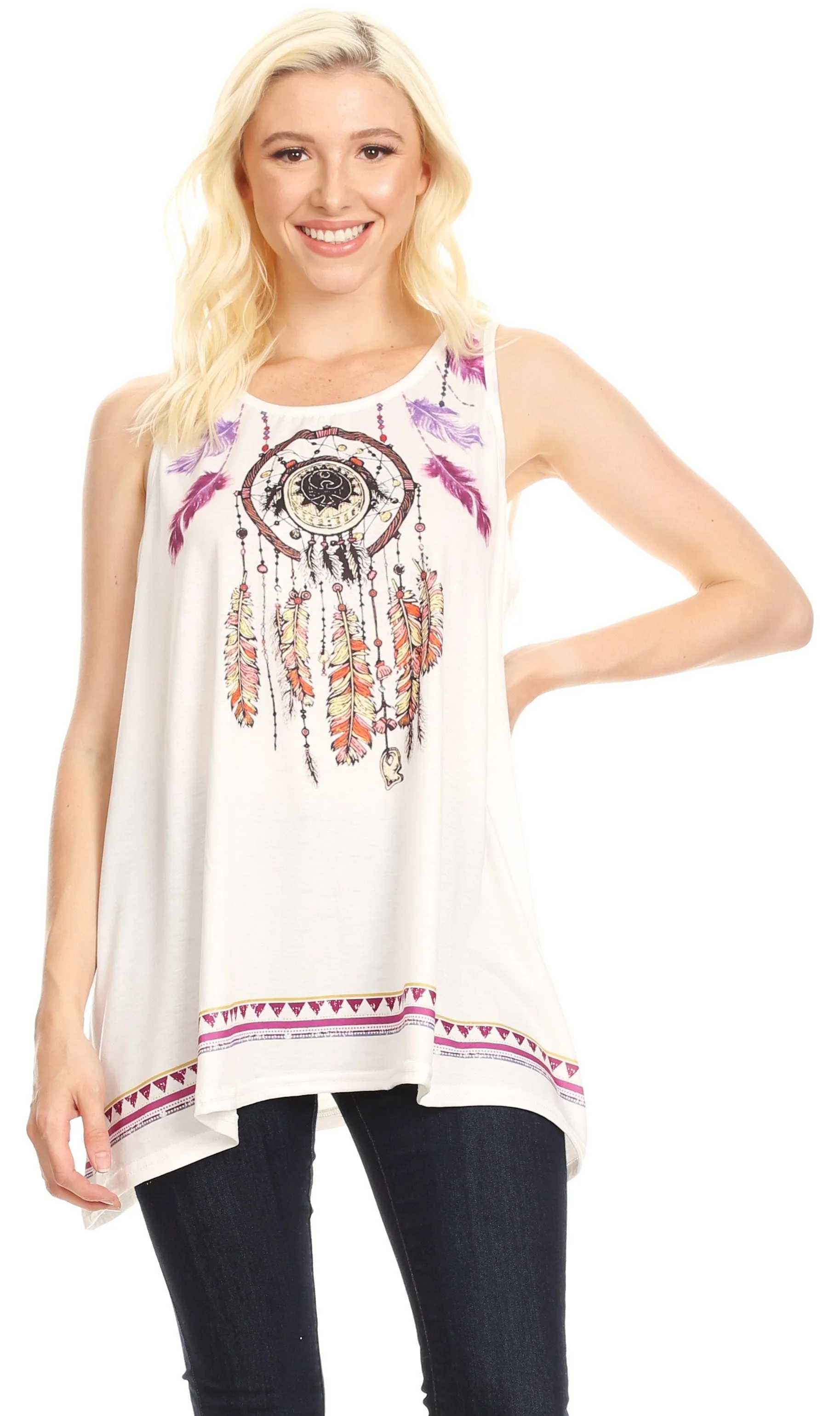 Sakkas Lucia Womens Summer Sleeveless Casual Tank Top Bohemian Print Soft Jersey