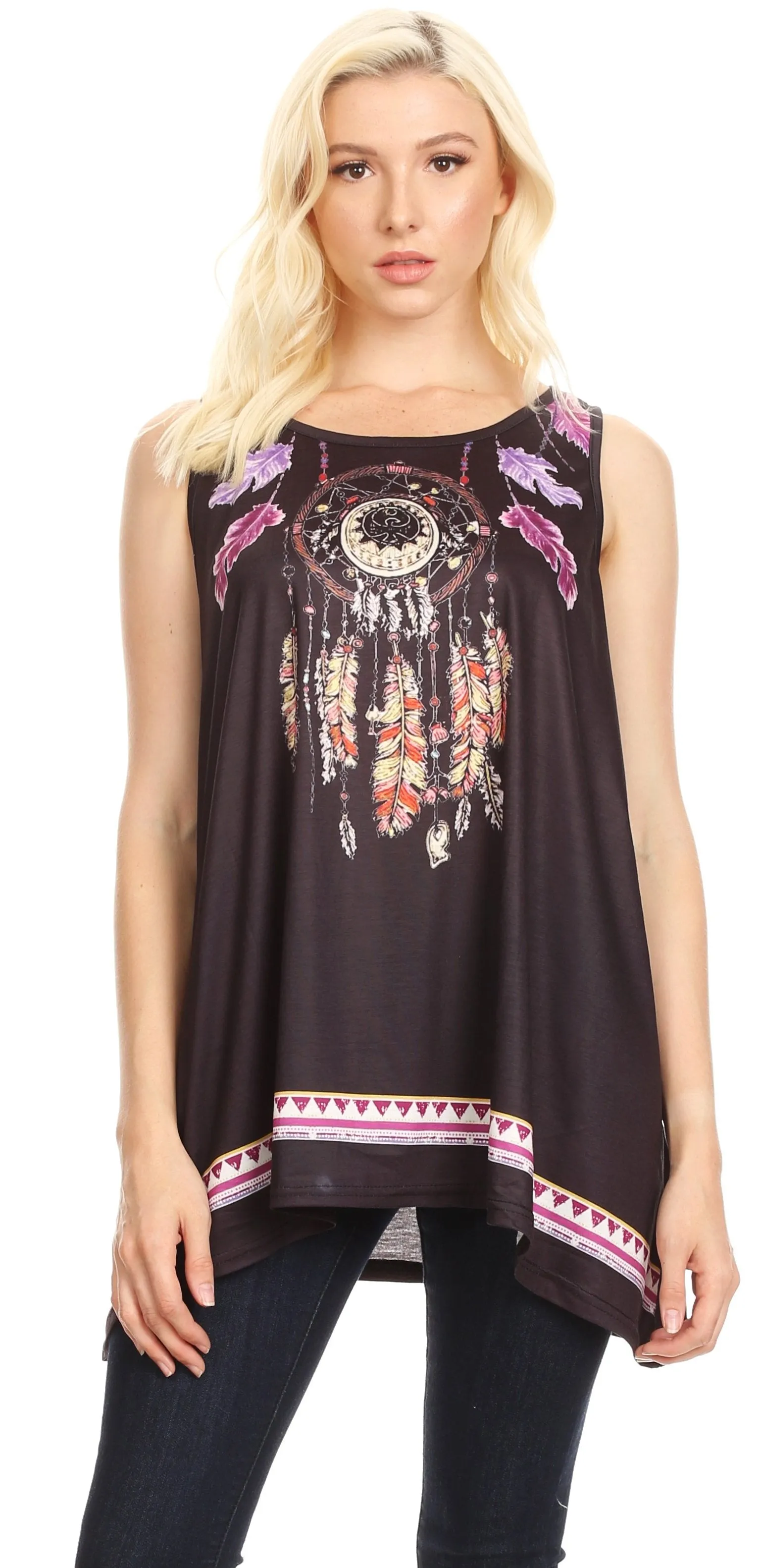 Sakkas Lucia Womens Summer Sleeveless Casual Tank Top Bohemian Print Soft Jersey