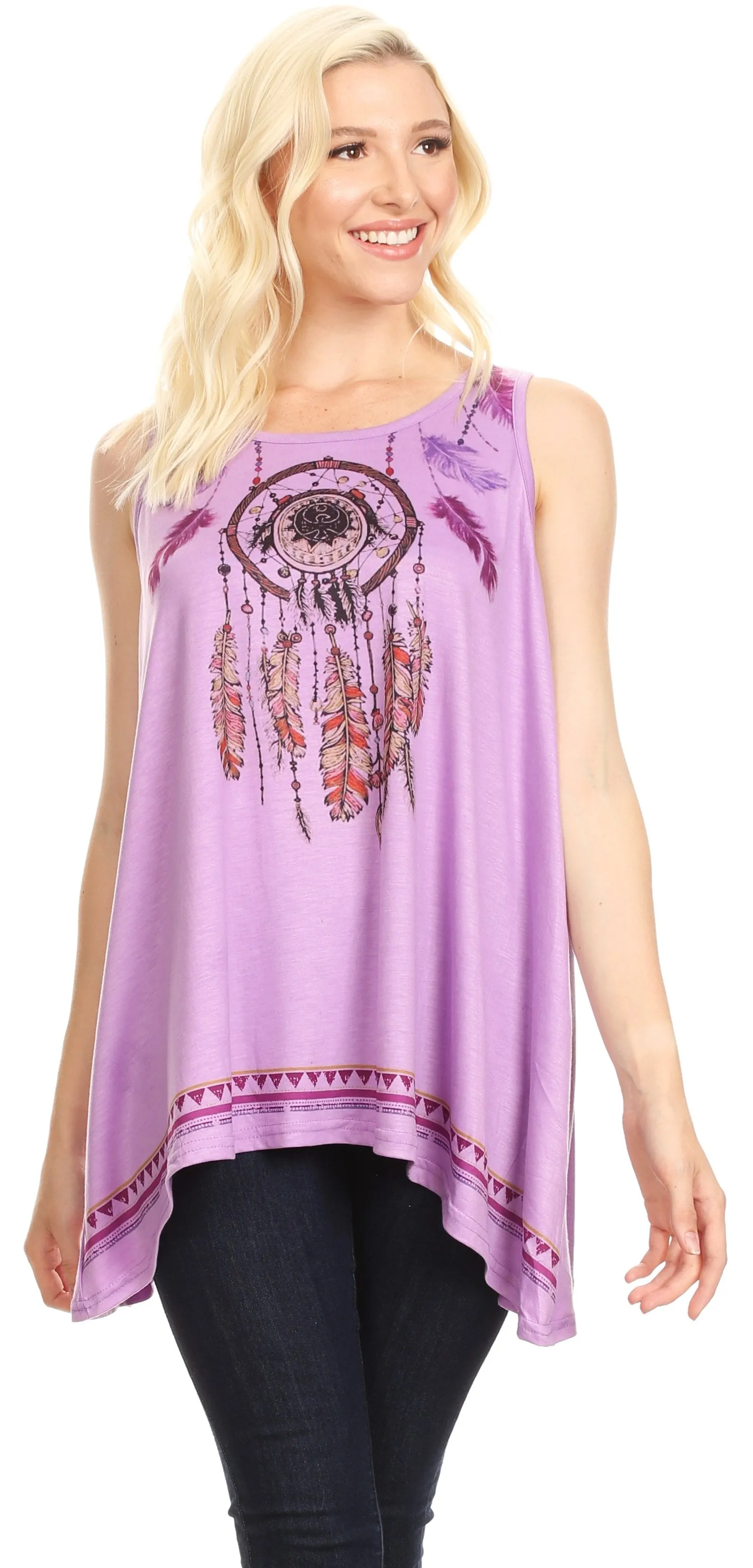 Sakkas Lucia Womens Summer Sleeveless Casual Tank Top Bohemian Print Soft Jersey