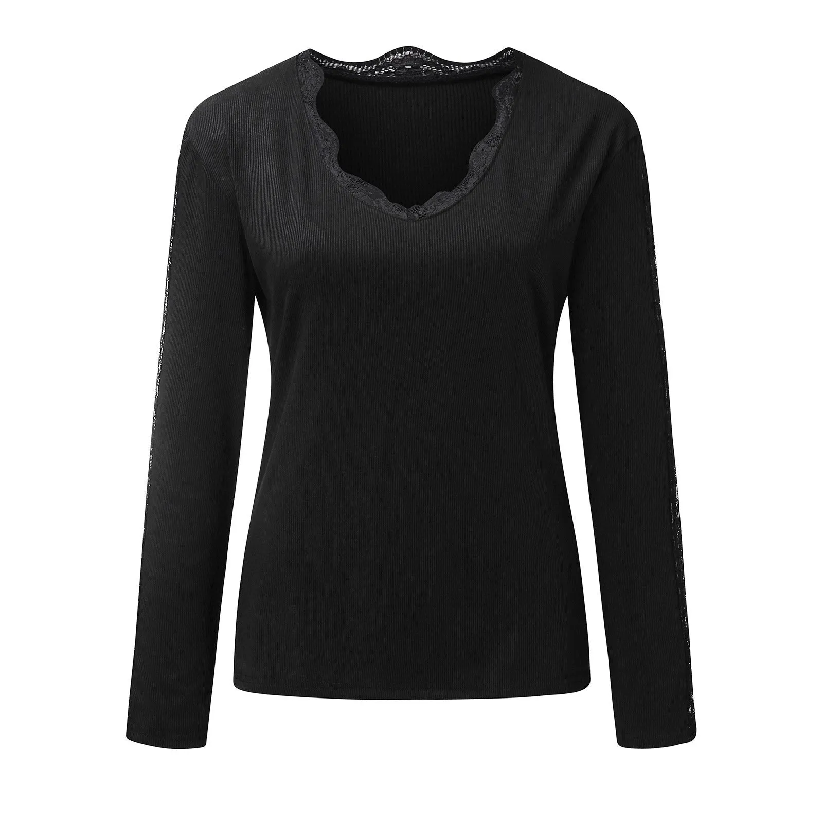 Temperament commuter pullover V-neck lace mesh bottoming shirt