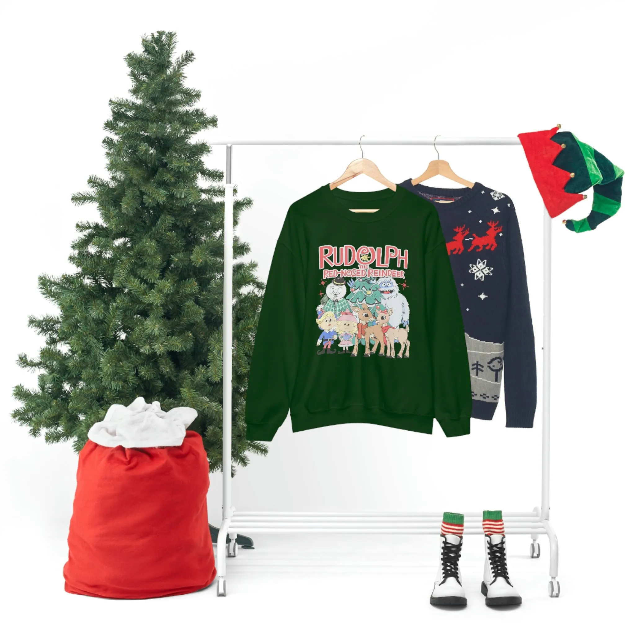 Throwback Rudolph Christmas Shirt Womens Unisex Heavy Blend Crewneck Sweatshirt