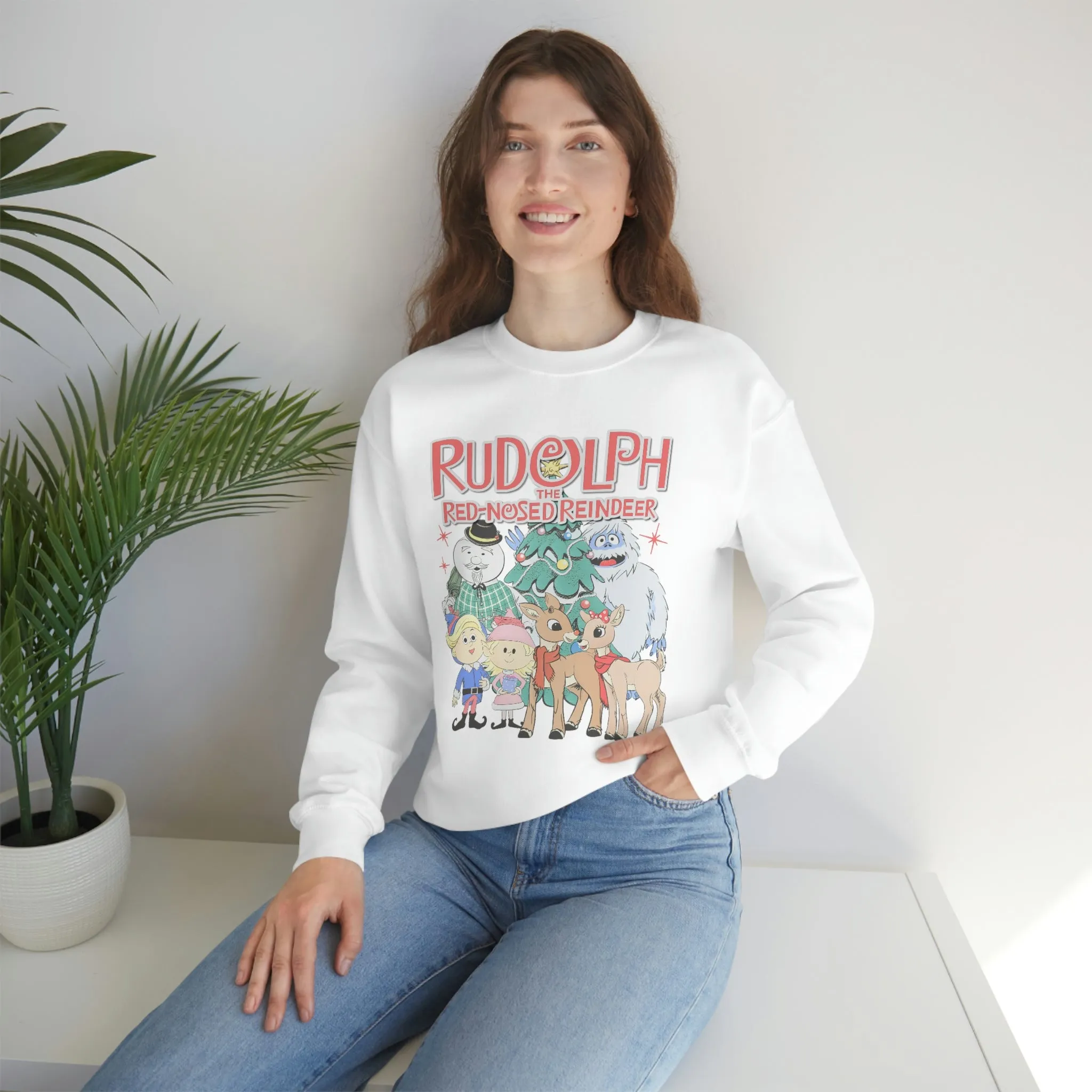 Throwback Rudolph Christmas Shirt Womens Unisex Heavy Blend Crewneck Sweatshirt